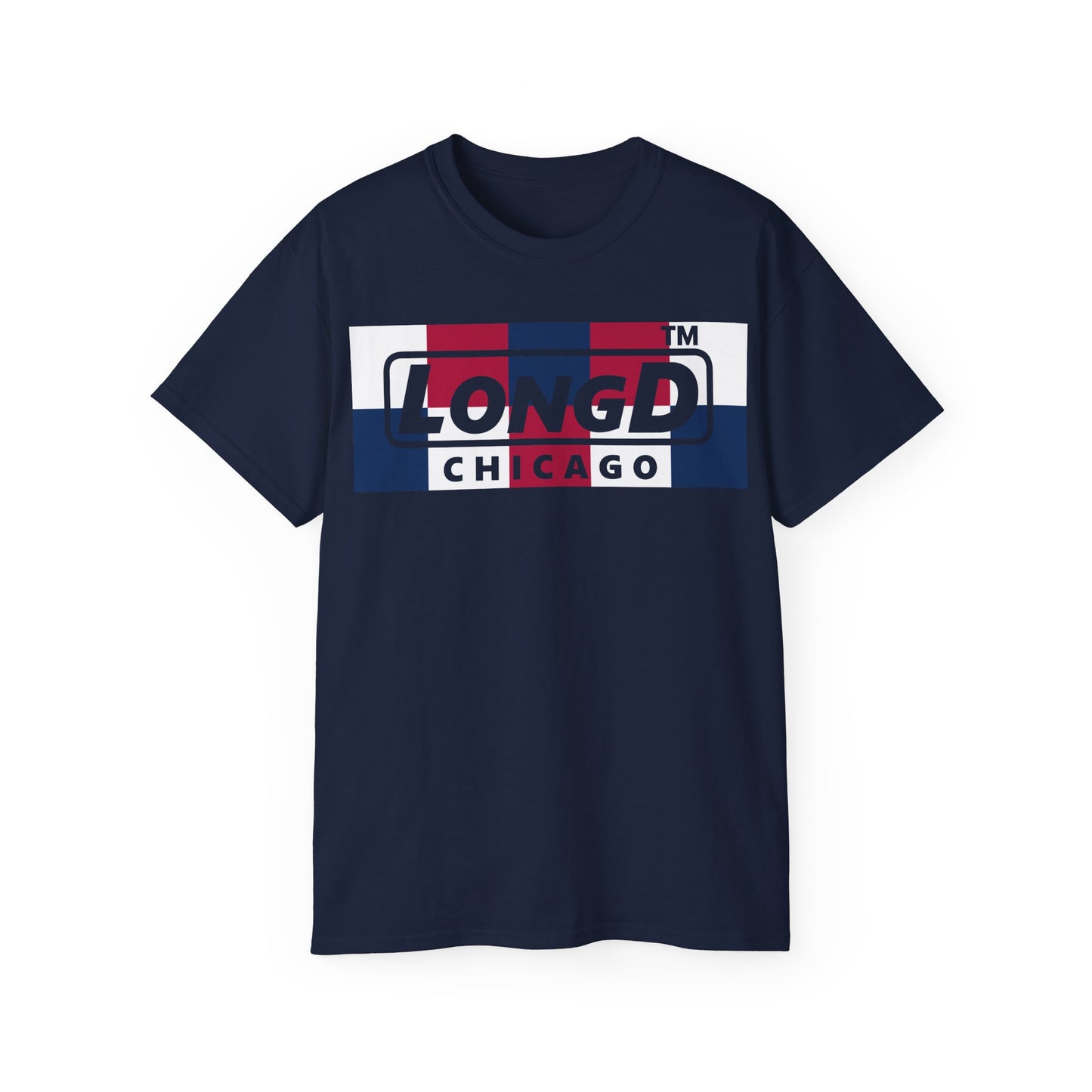 LongD negative 2x5 Chicago logo cotton tee (patriotic colors)
