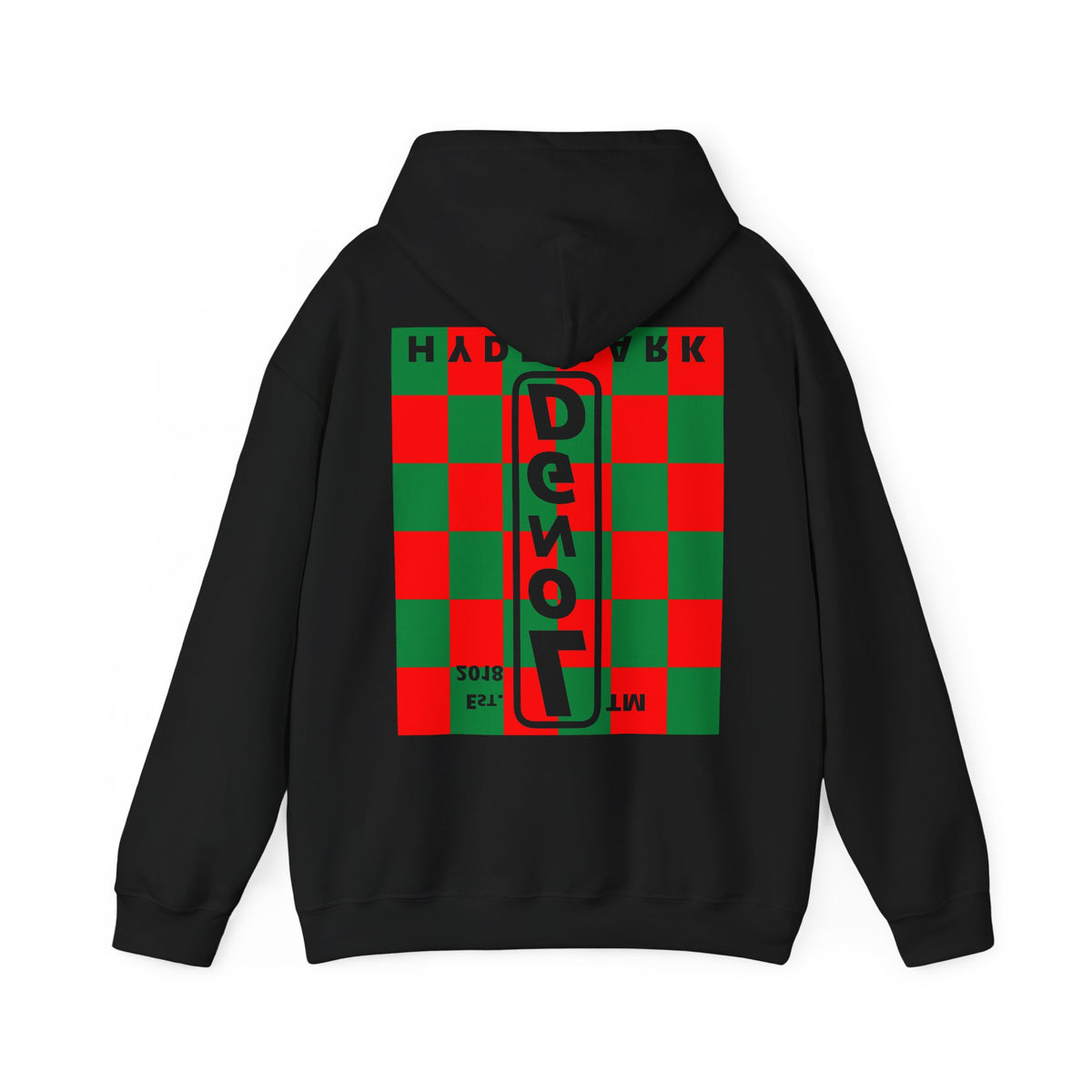 LongD Hyde Park negative upright checkered front-back logo (Xmas colors) hoodie