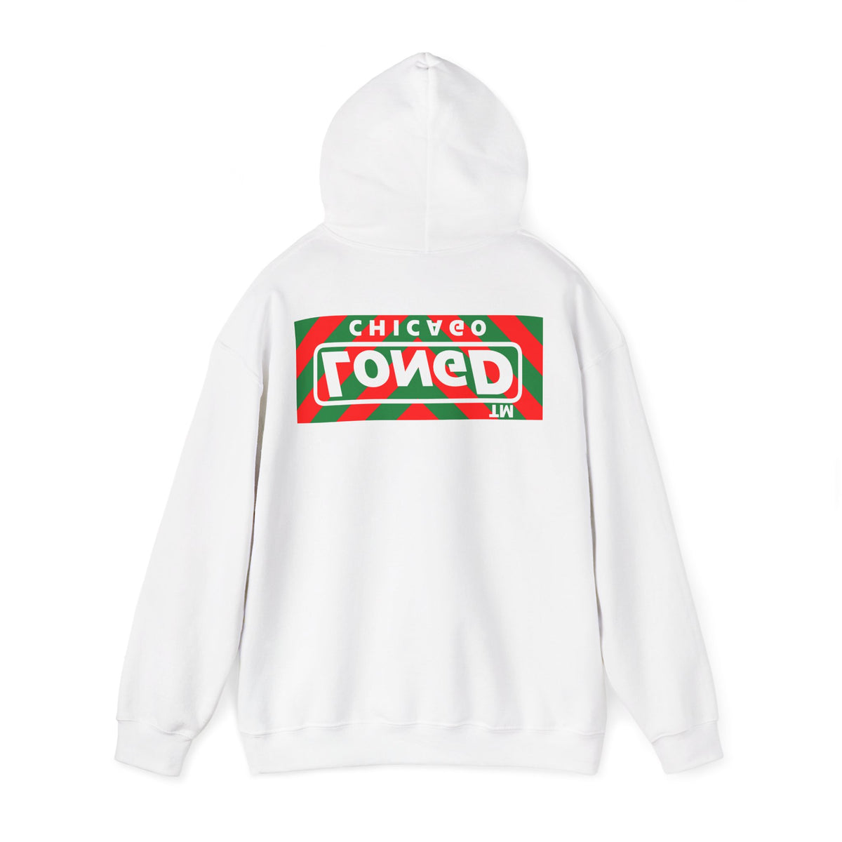 LongD Chicago negative downward chevron front-back logo (Xmas colors) hoodie