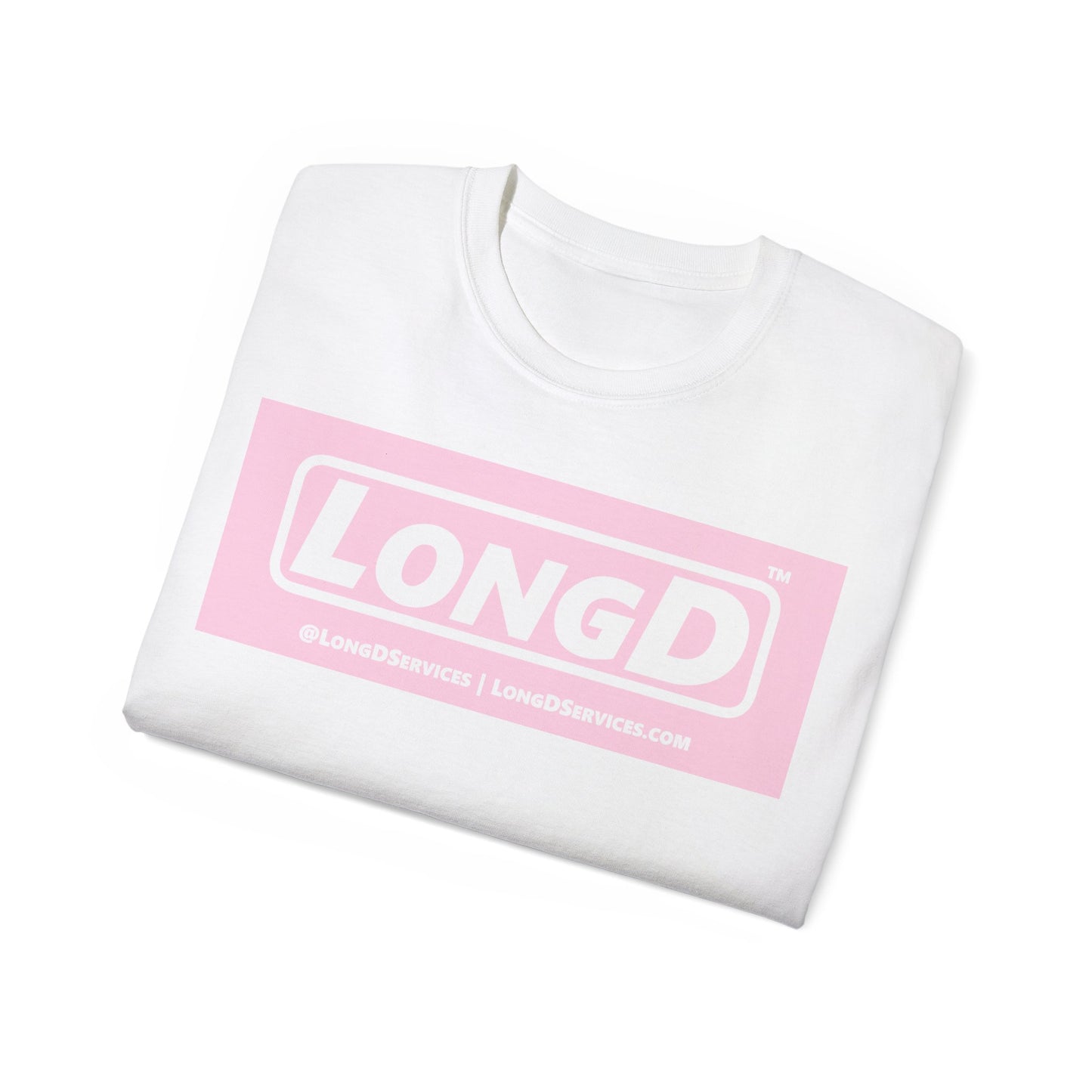 LongD® Logo Cotton Tee (Easter pastel pink negative text)