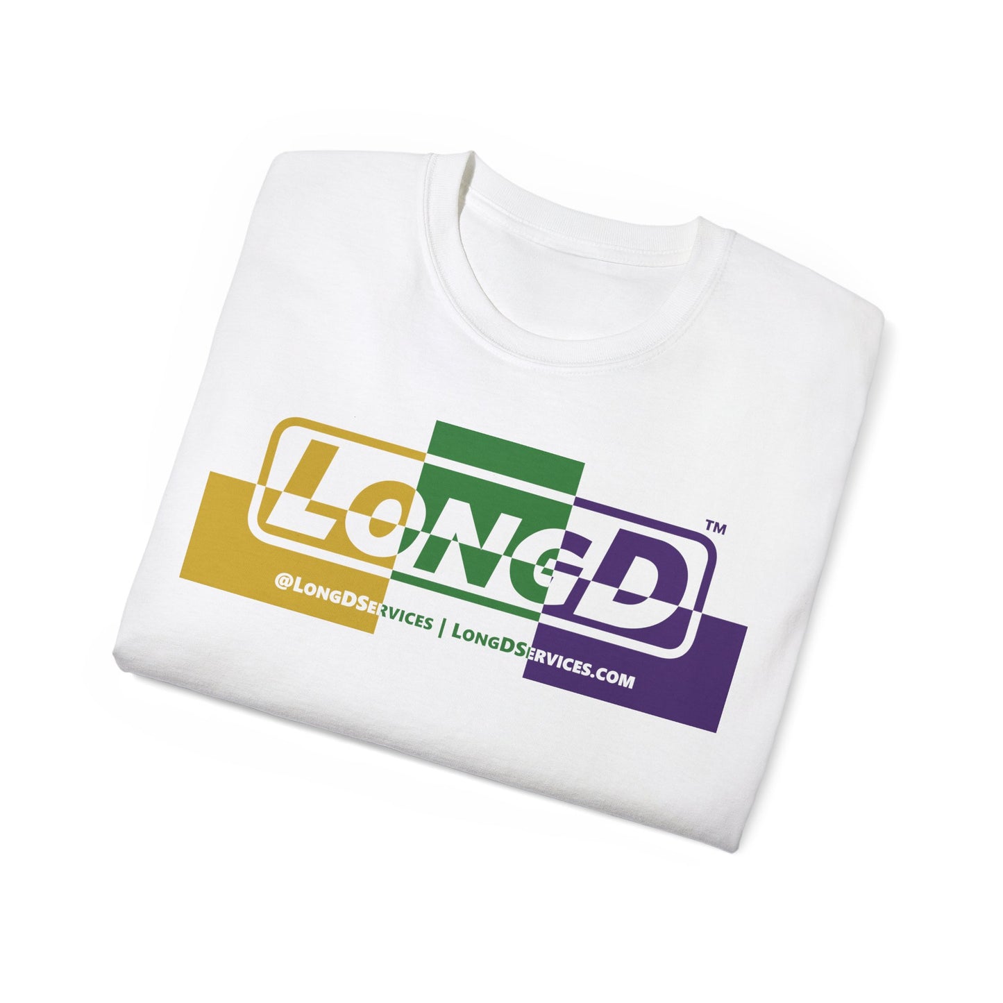 LongD® Logo Cotton Tee (verigated Mardi Gras colored text)