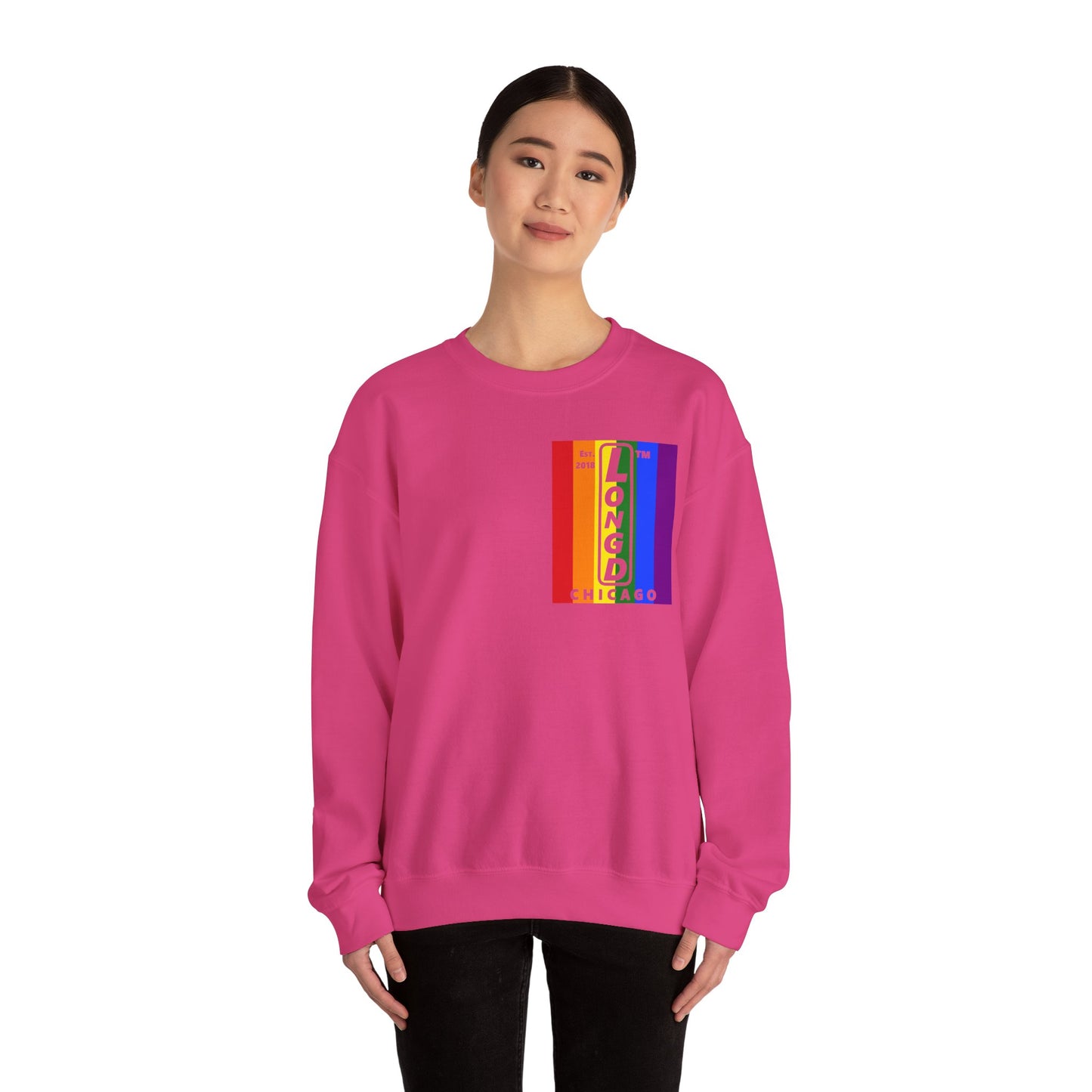 LongD negative flag single-breasted front-back Chicago upright logo crewneck sweatshirt (Pride colors)