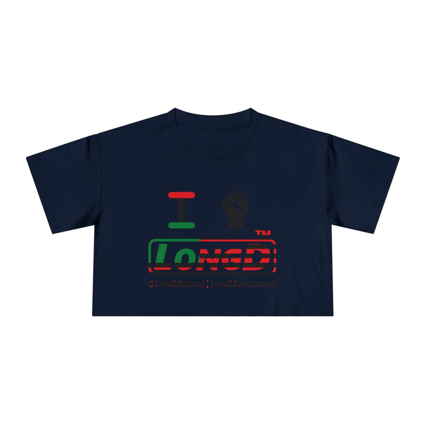 I fist LongD positive flag tag-domain logo crop tee