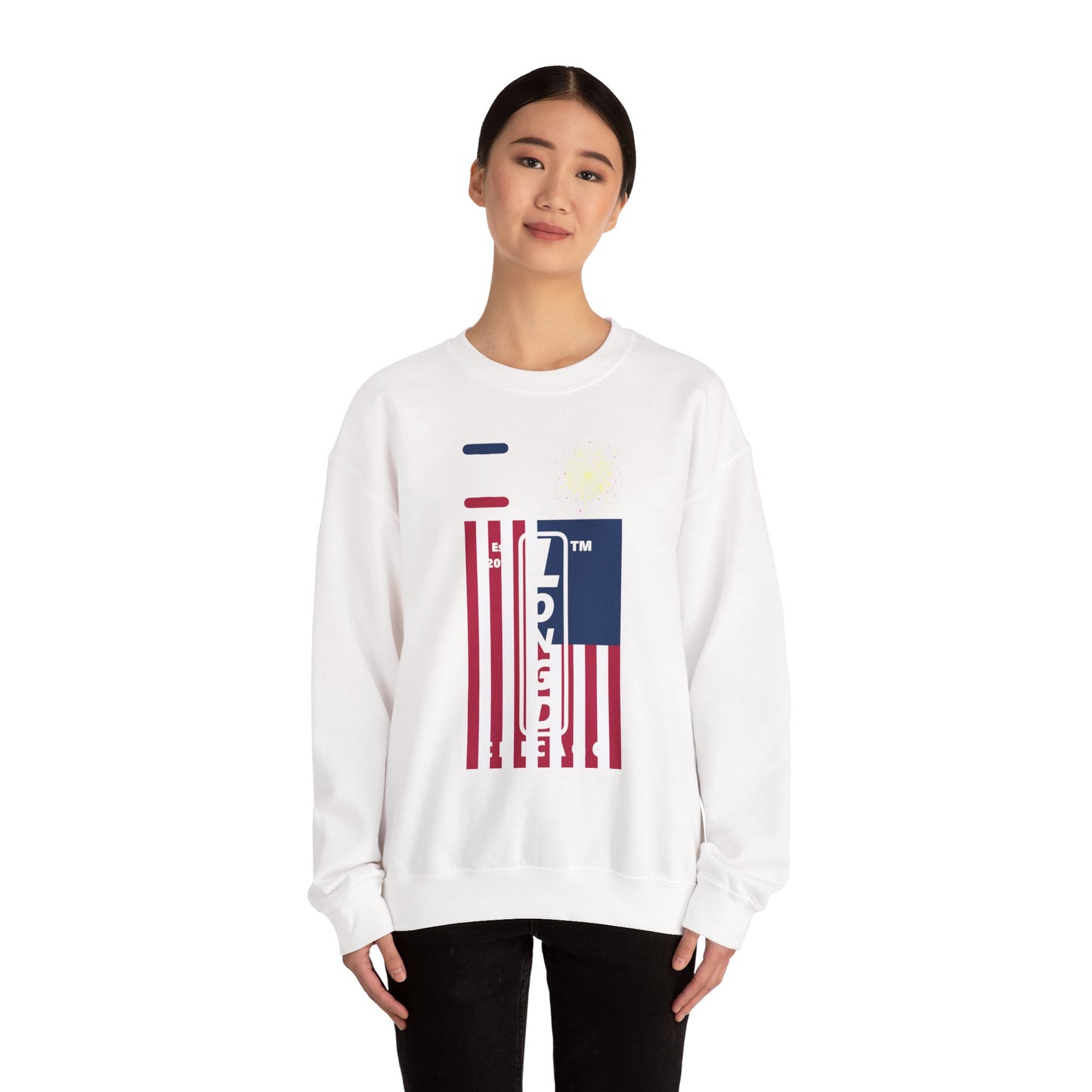 I Burst LongD negative cropped flag Chicago upright logo crewneck sweatshirt