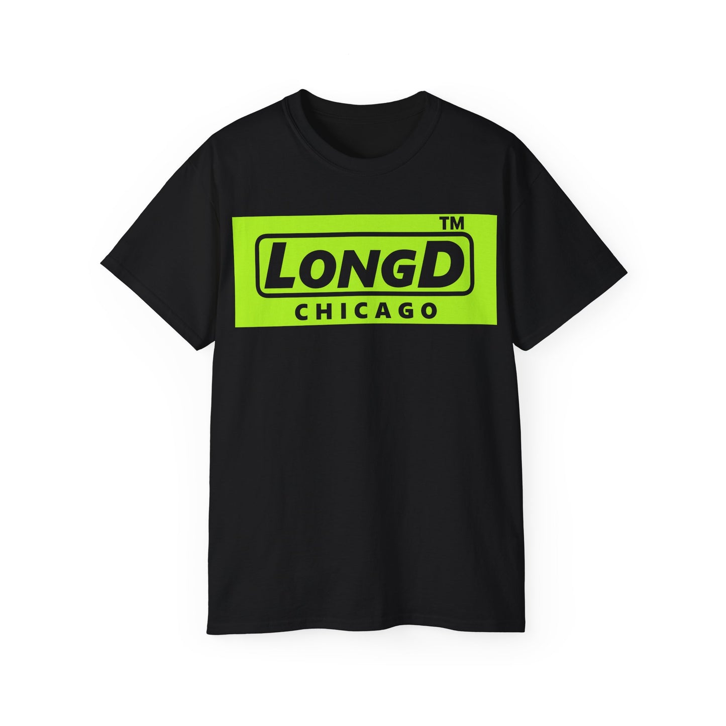 LongD® negative lime green Chicago Logo Cotton Tee