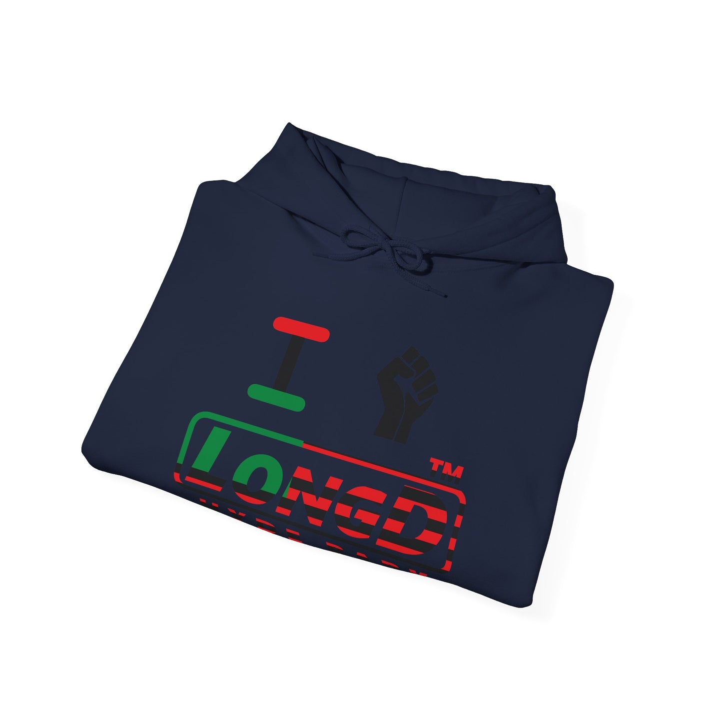 I fist LongD® positive flag Hyde Park logo Hoodie (Juneteenth colors)