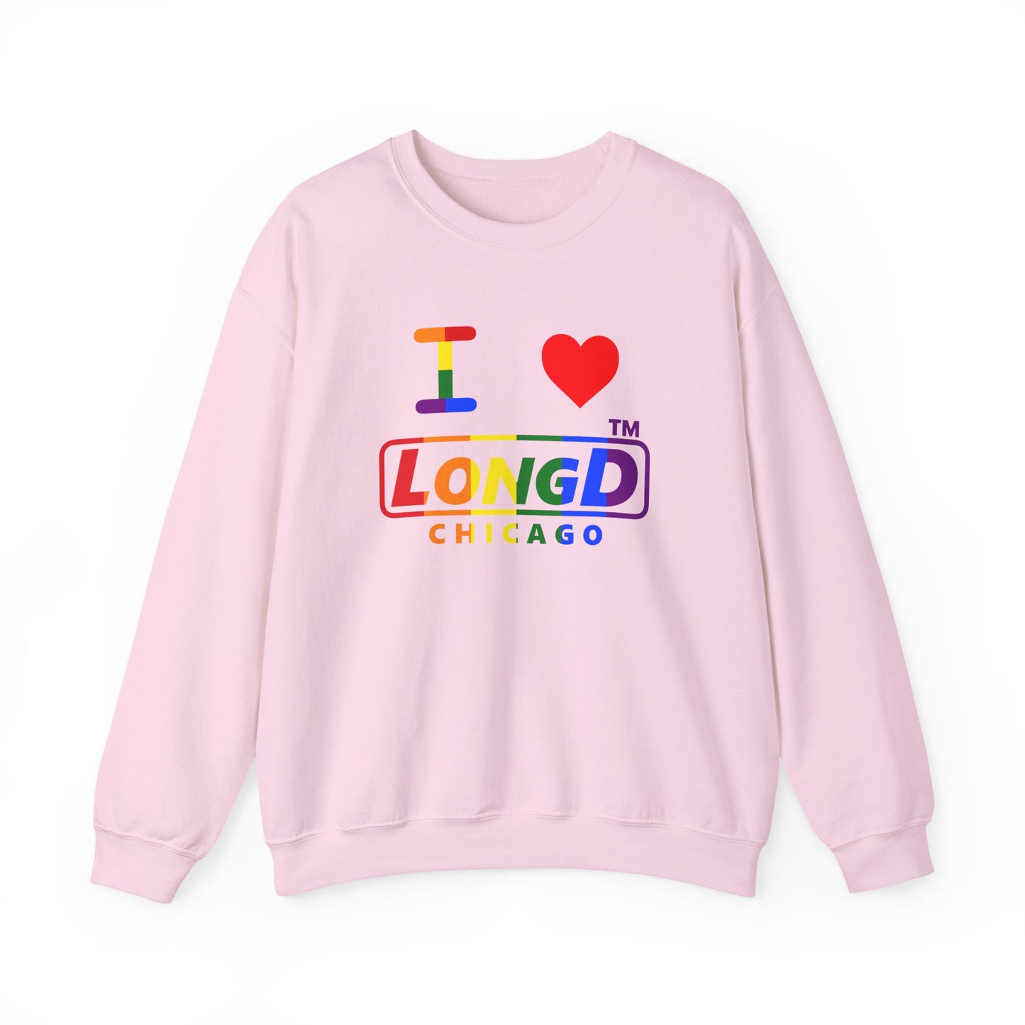 I Luv LongD positive vertical striped Chicago logo crewneck sweatshirt (Pride colors)