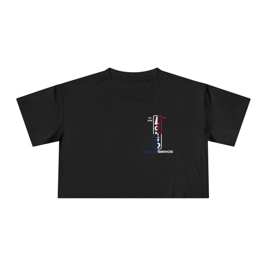 Positive quarters upright single-breasted tag logo crop tee (Patriotic colors)