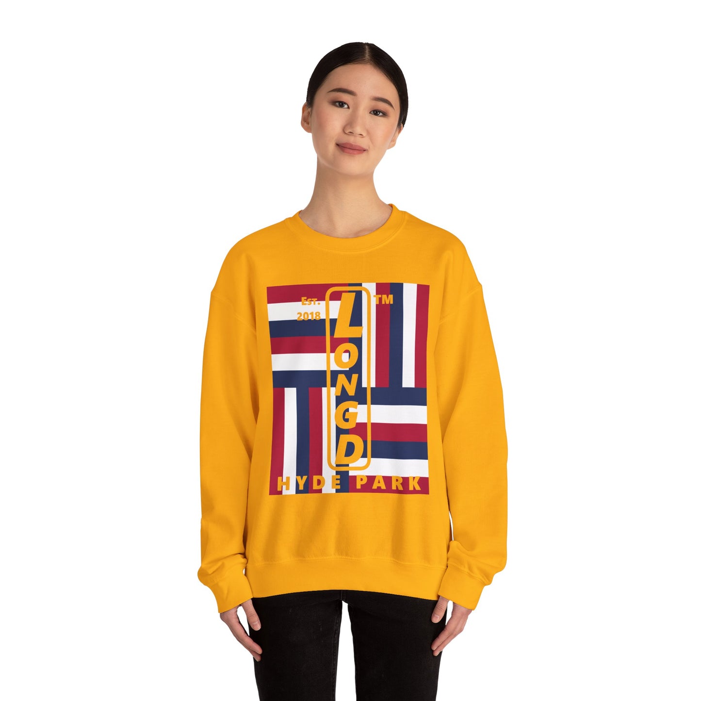 LongD negative windmill Hyde Park upright logo crewneck sweatshirt (patriotic colors)