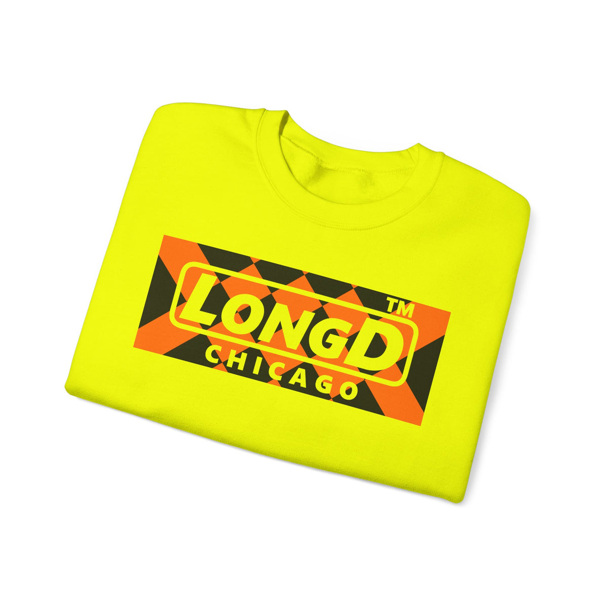 LongD Chicago negative stylized argyle logo (Halloween colors) crewneck sweatshirt