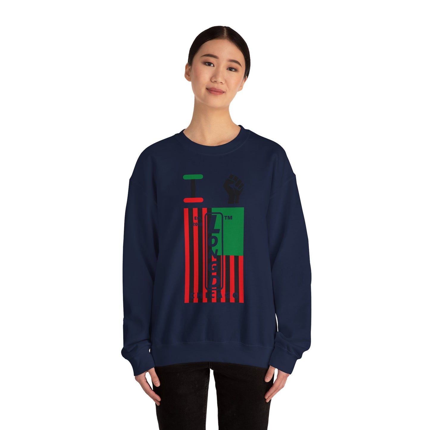 I Fist LongD negative flag Chicago upright logo crewneck sweatshirt