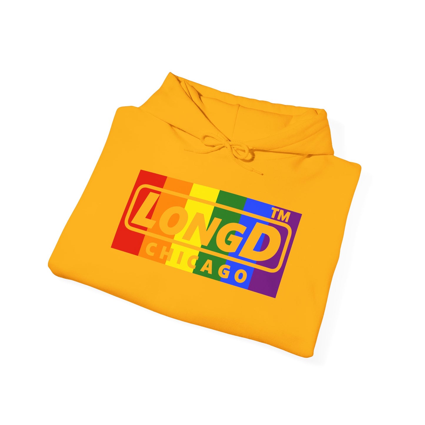 LongD® negative vertical striped 4-print Chicago logo hoodie (Pride colors)