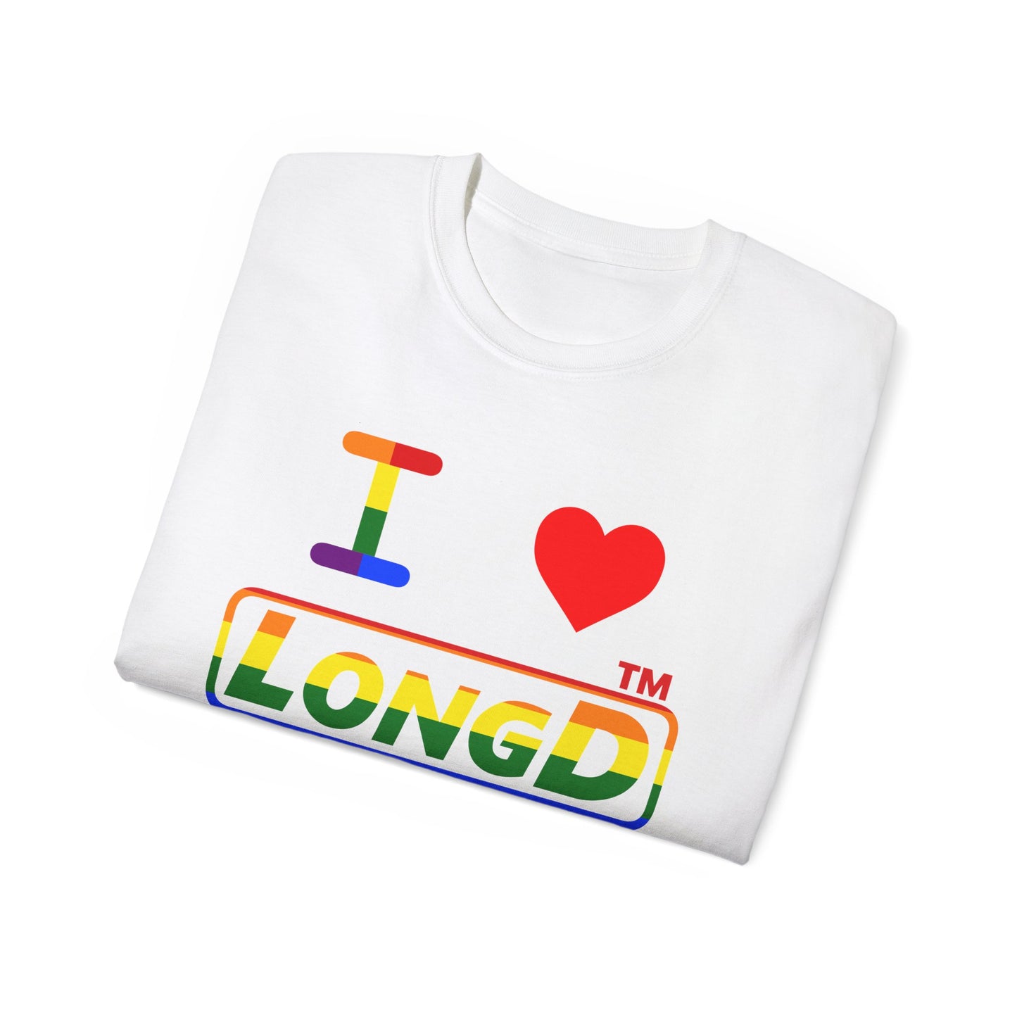 I Luv LongD positive horizontal striped Chicago logo cotton tee (Pride colors)