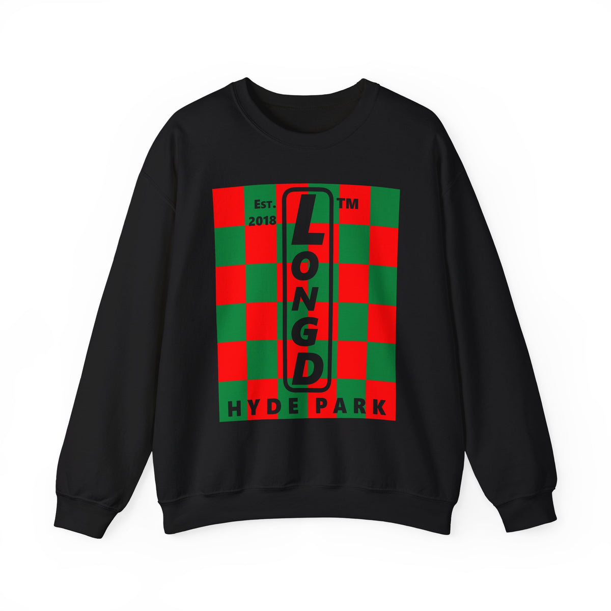 LongD Hyde Park negative upright checkered logo (Xmas colors) crewneck sweatshirt