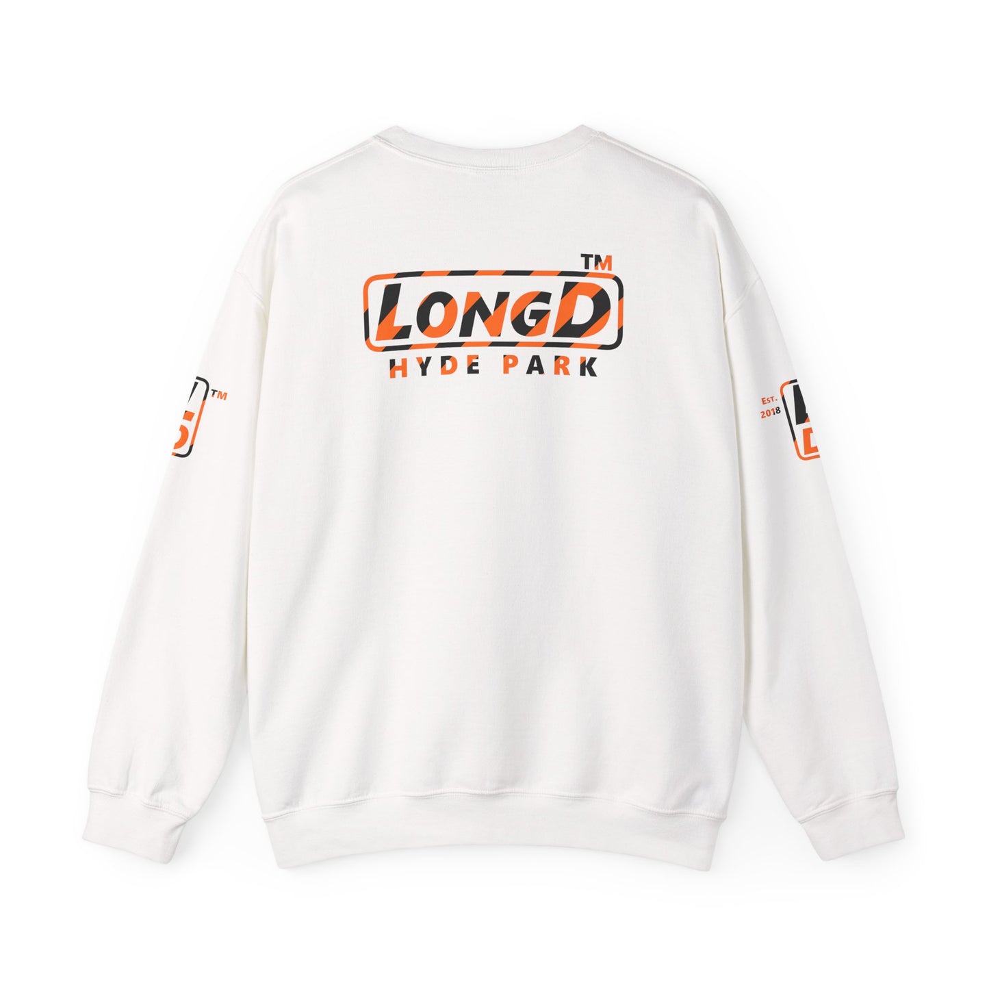 LongD Hyde Park positive 12-striped 4-print logo (Halloween colors) crewneck sweatshirt