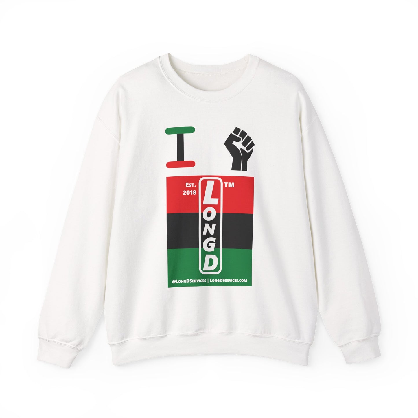 I Fist LongD negative horizontal 3-striped tag-domain upright logo crewneck sweatshirt