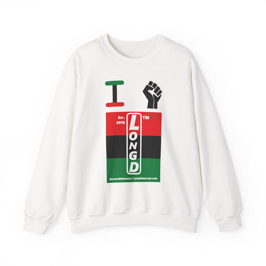 I Fist LongD negative horizontal 3-striped tag-domain upright logo crewneck sweatshirt