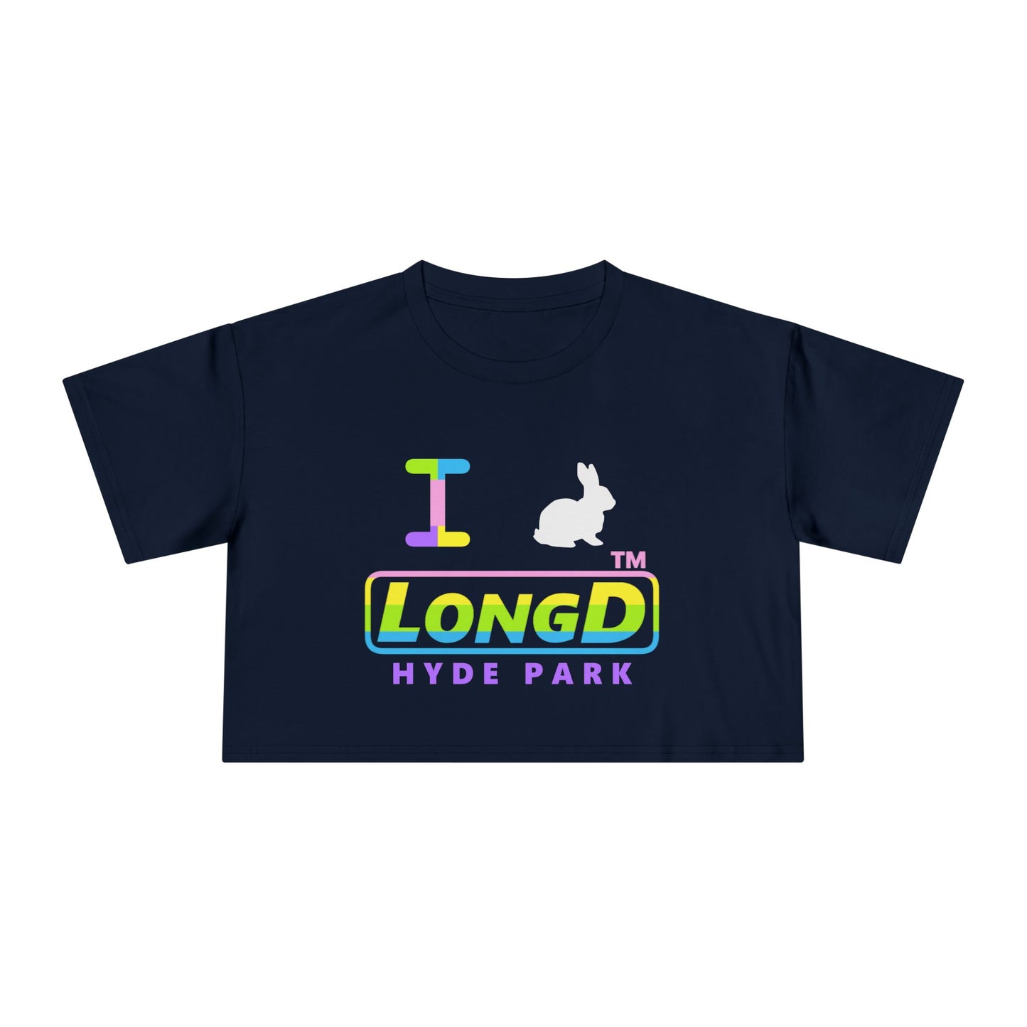 I Bunny LongD positive horizontal striped Hyde Park Logo Crop Tee