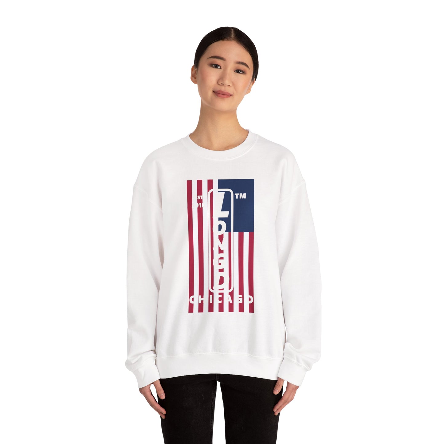 LongD negative flag Chicago logo crewneck sweatshirt (patriotic colors)