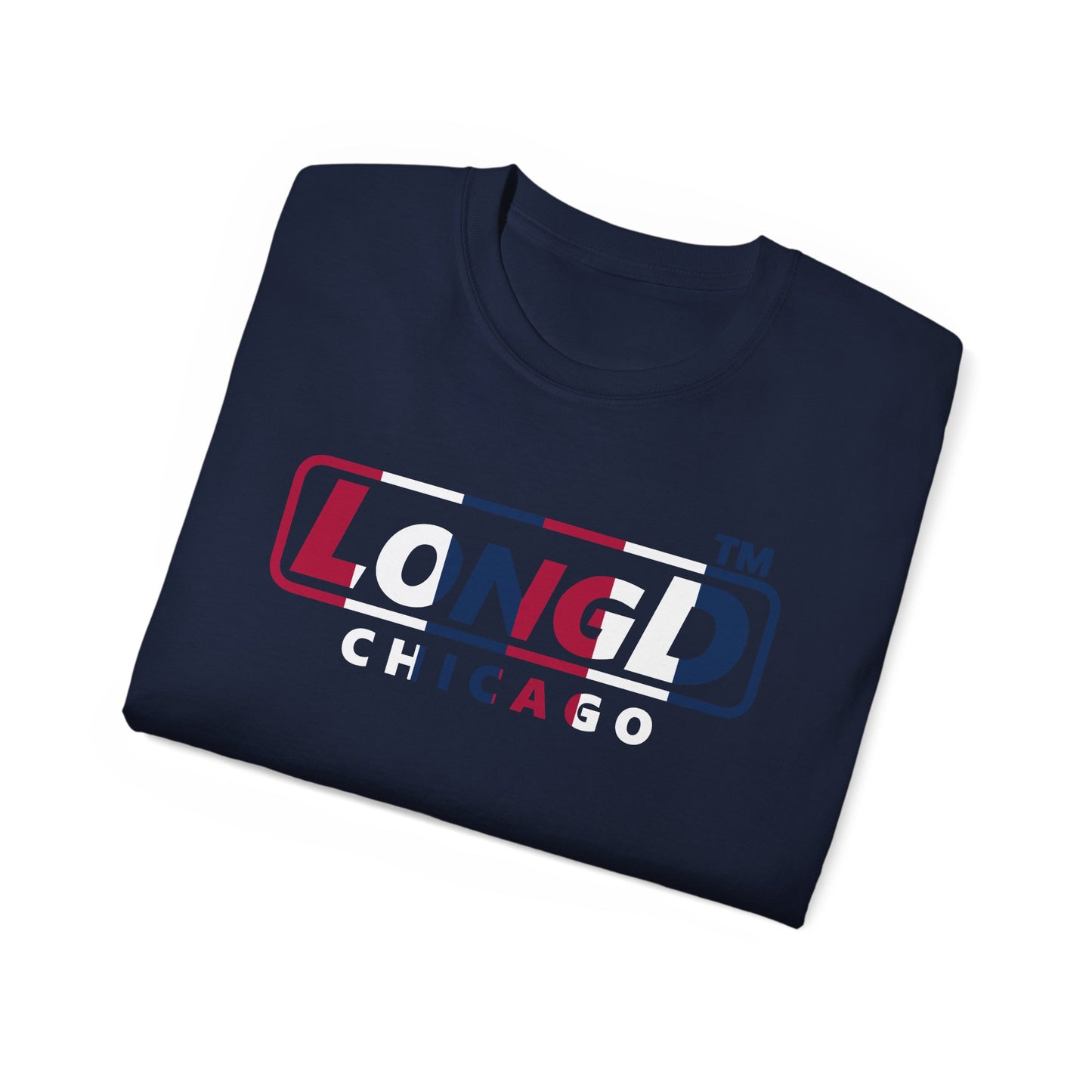LongD positive vertical 6-striped Chicago logo cotton tee (patriotic colors)