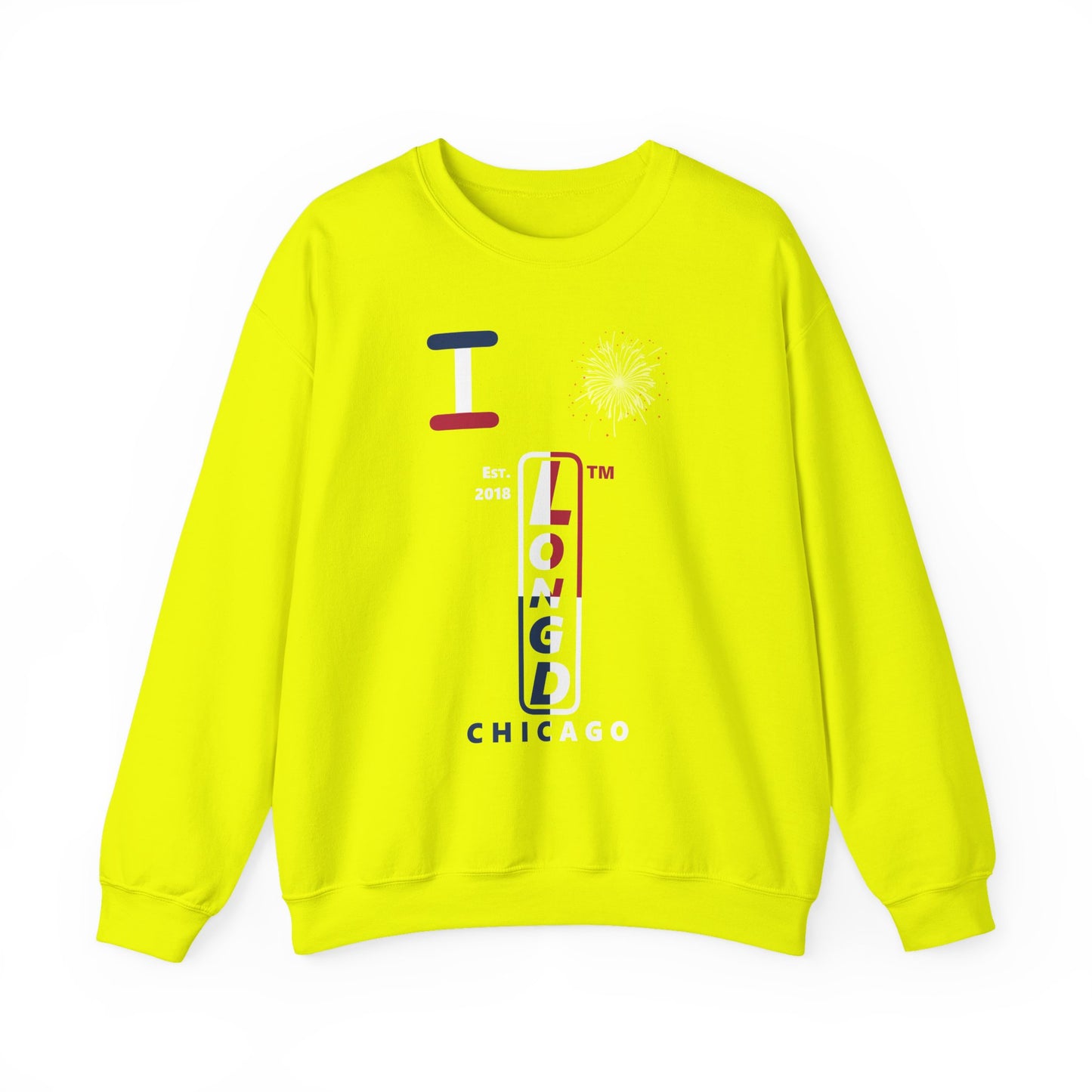 I Burst LongD positive quarters flag Chicago upright logo crewneck sweatshirt
