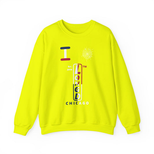 I Burst LongD positive quarters flag Chicago upright logo crewneck sweatshirt