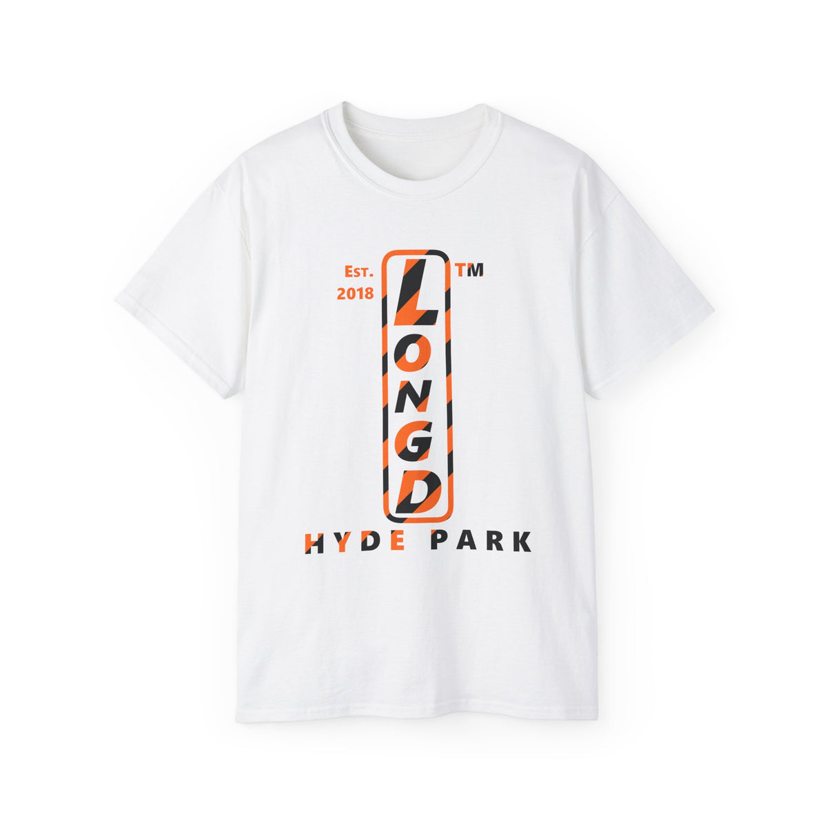 LongD Hyde Park positive upright pixel-weighted 12-striped logo (Halloween colors) cotton tee