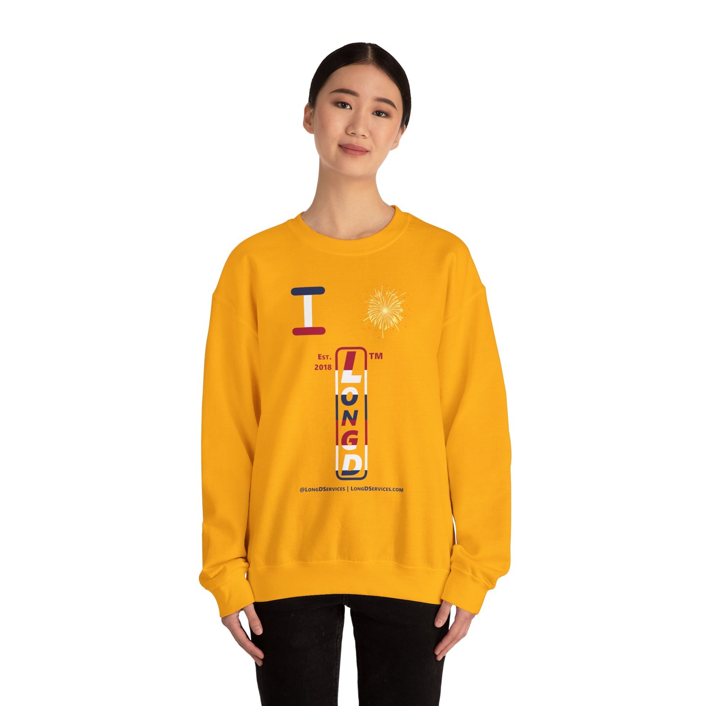 I Burst LongD positive horizontal 6-striped tag-domain upright logo crewneck sweatshirt