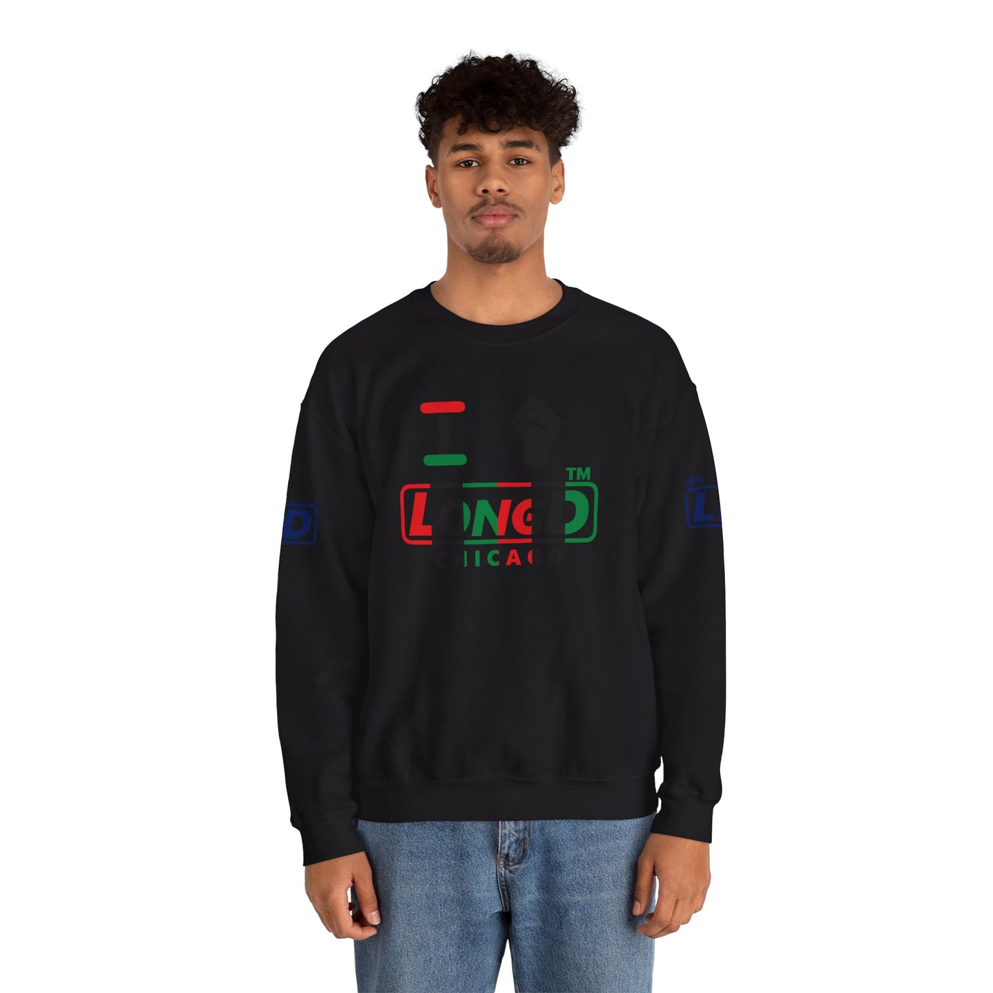 I fist LongD positive vertical 6-striped 4-print Chicago logo crewneck sweatshirt