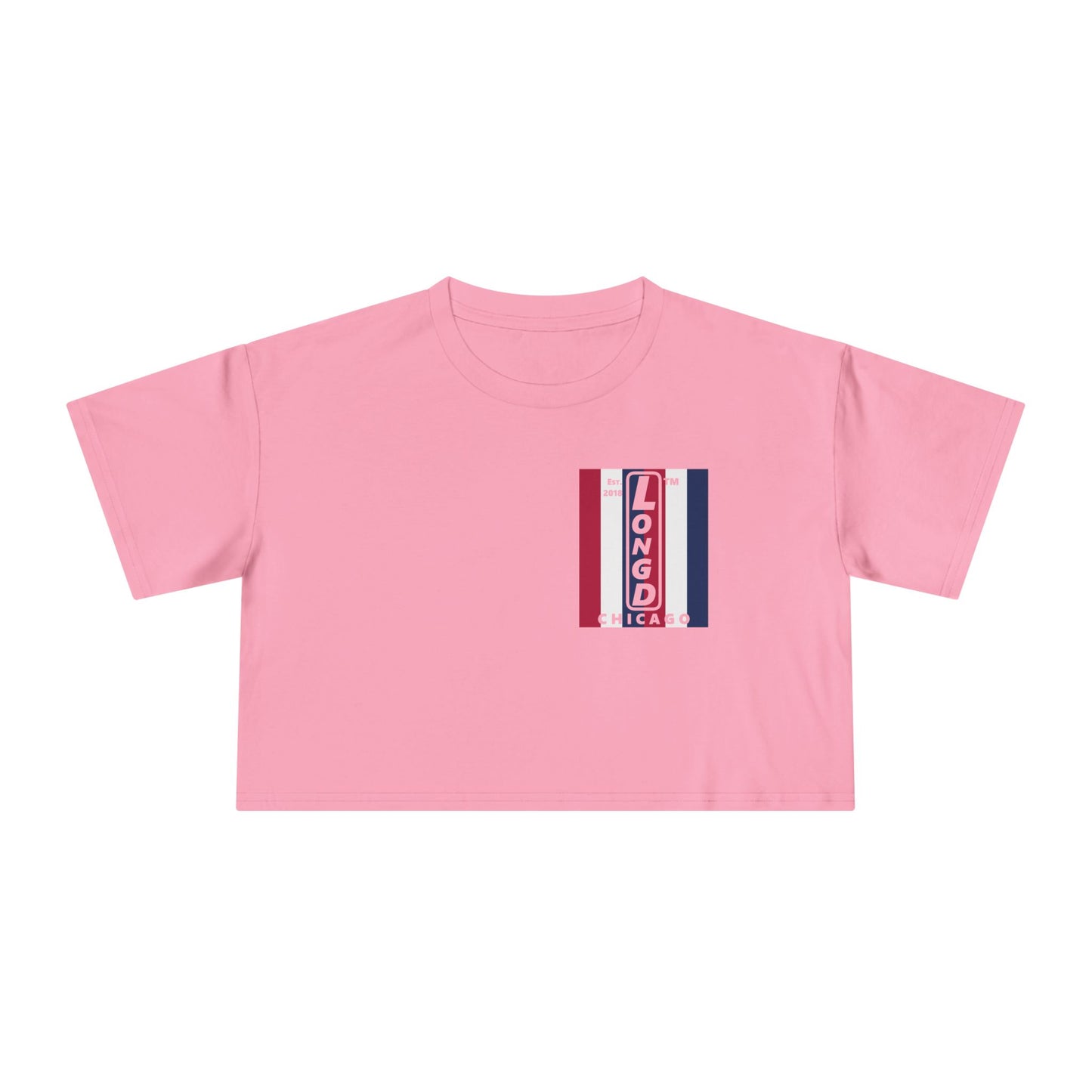 Negative vertical 6-striped upright single-breasted Chicago logo crop tee (Patriotic colors)