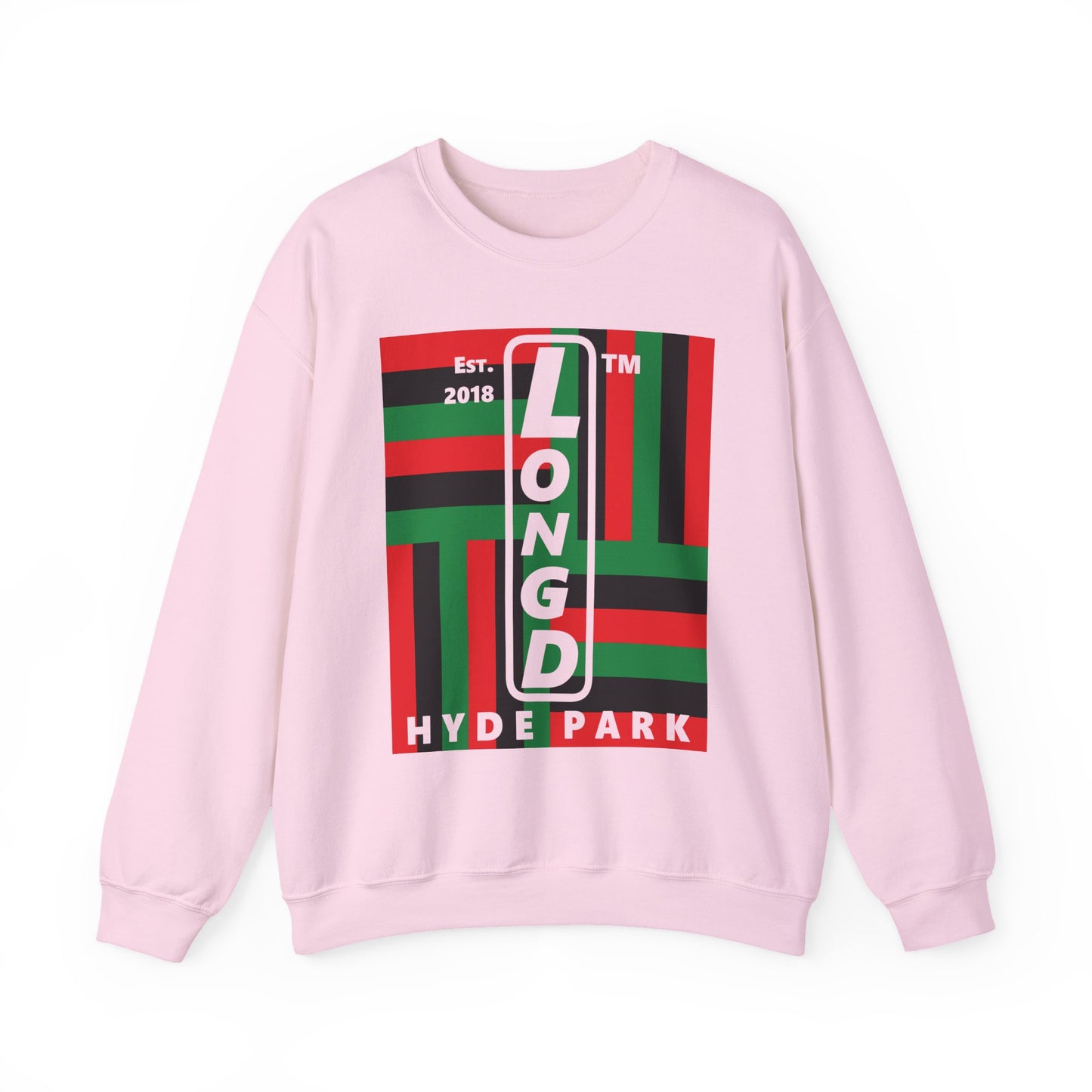 LongD negative windmill Hyde Park upright logo crewneck sweatshirt (Juneteenth colors)