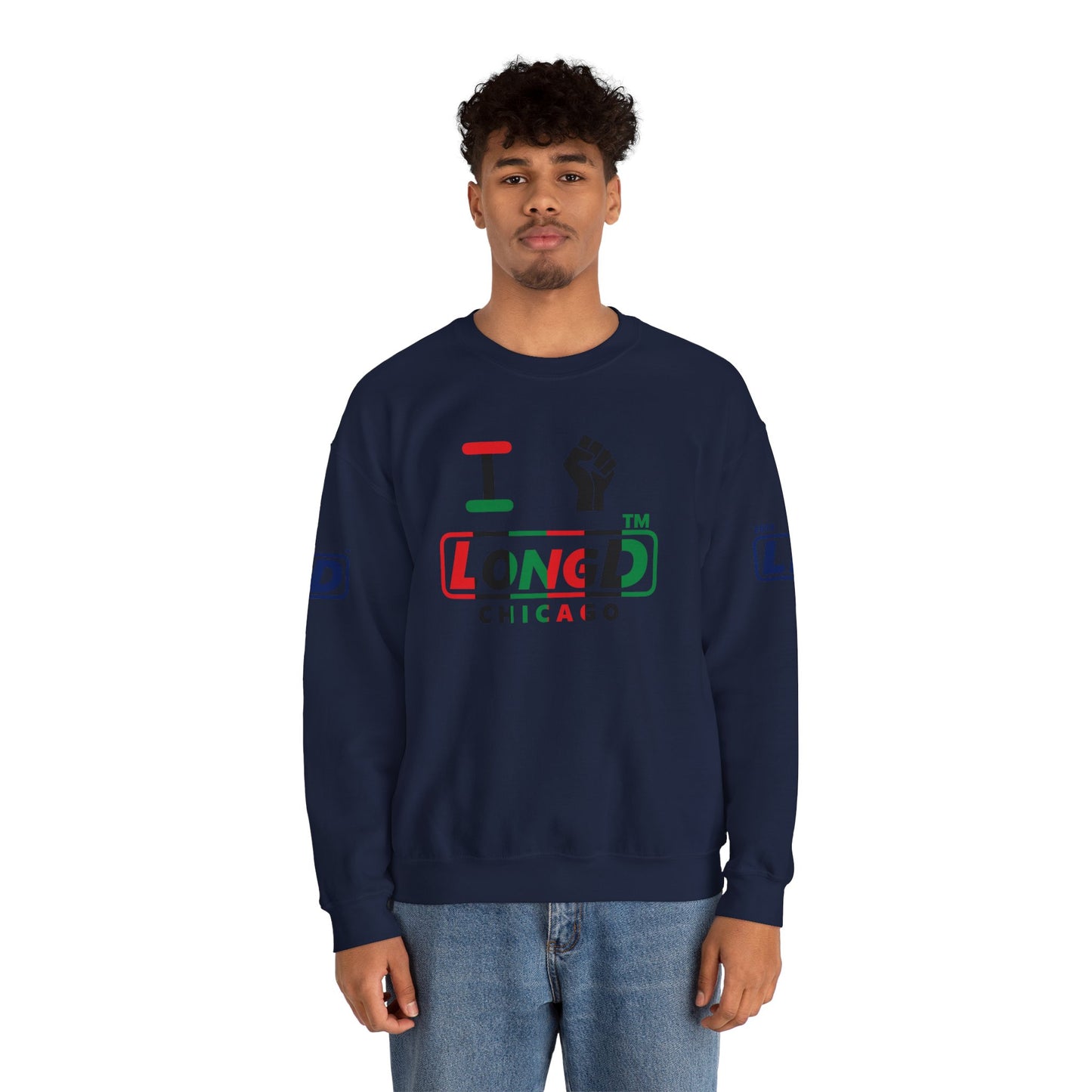 I fist LongD positive vertical 6-striped 4-print Chicago logo crewneck sweatshirt