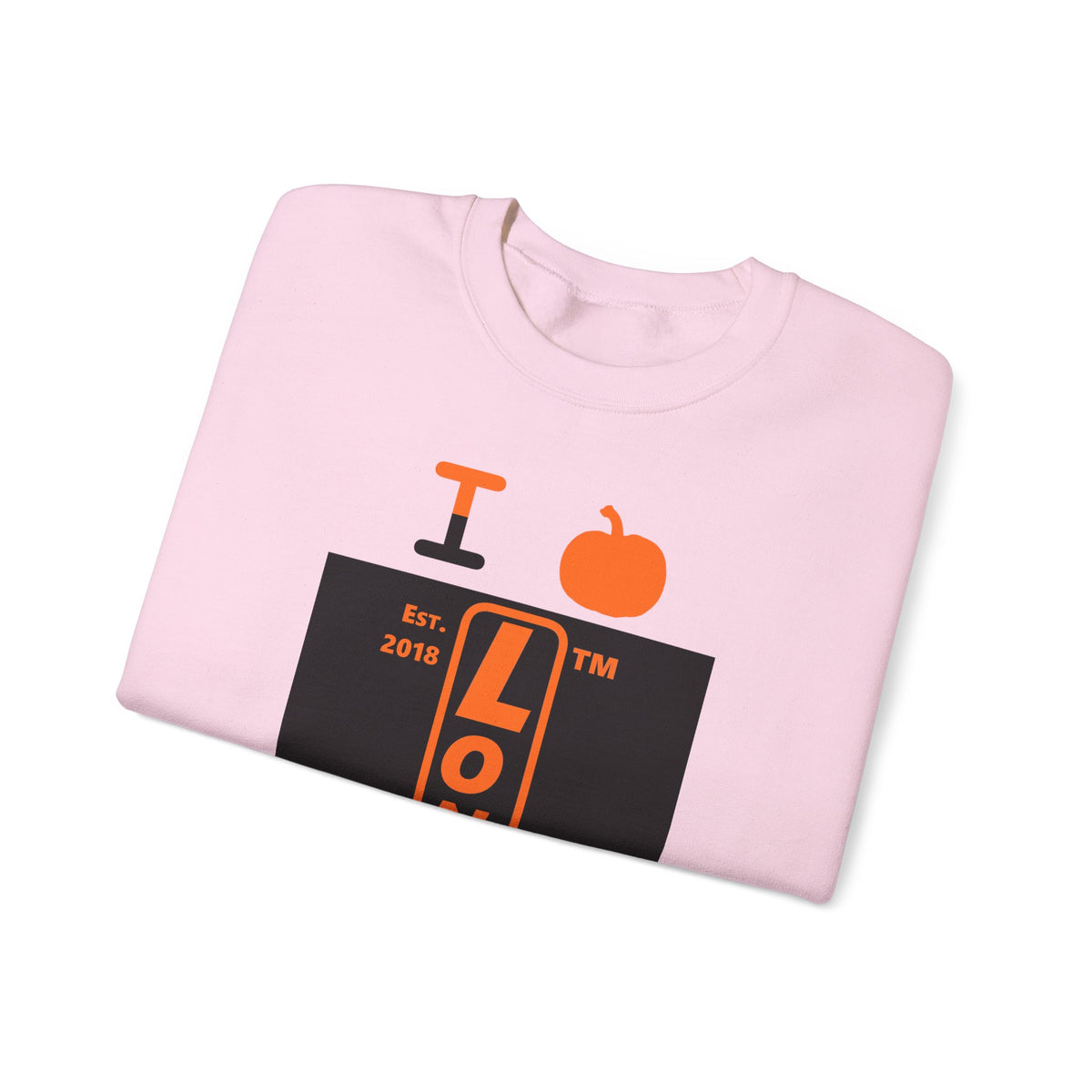 I pumpkin LongD Tag-domain upright logo positive orange on negative black crewneck sweatshirt