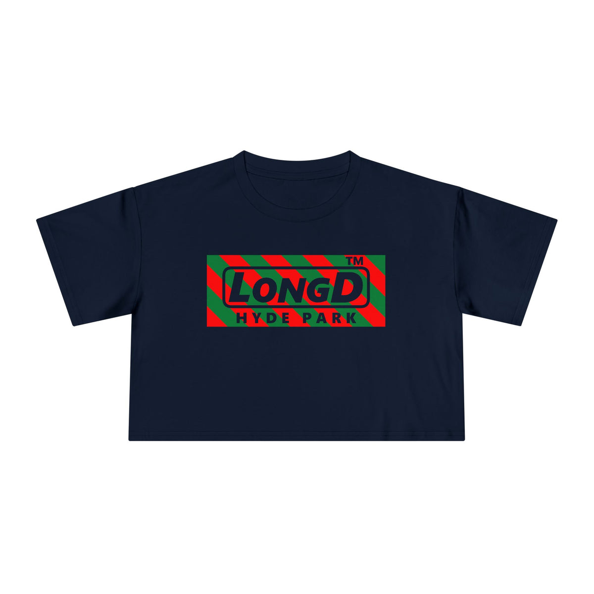 LongD Hyde Park negative 12-striped logo (Xmas colors) crop tee