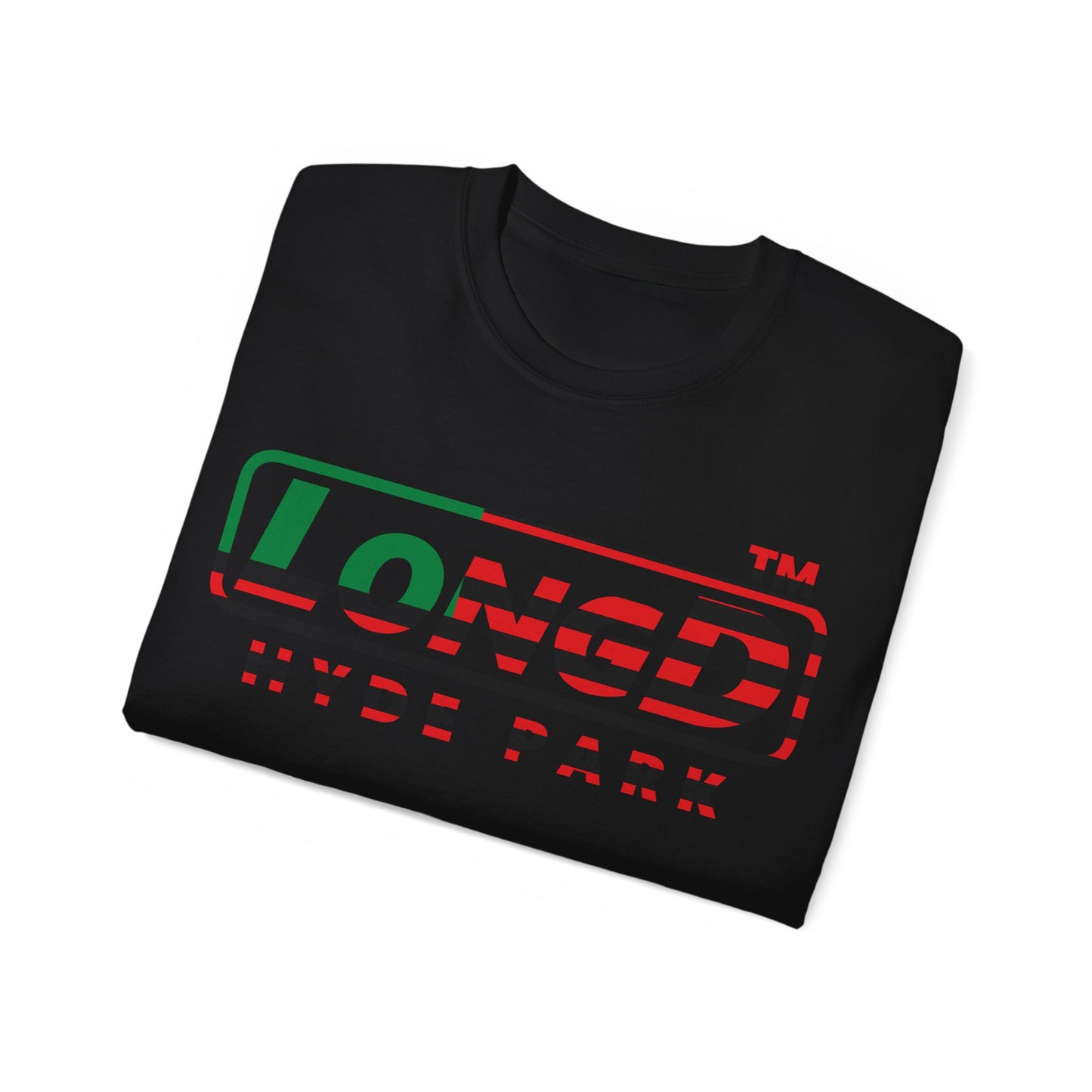 LongD positive flag Hyde Park logo cotton tee (Juneteenth colors)