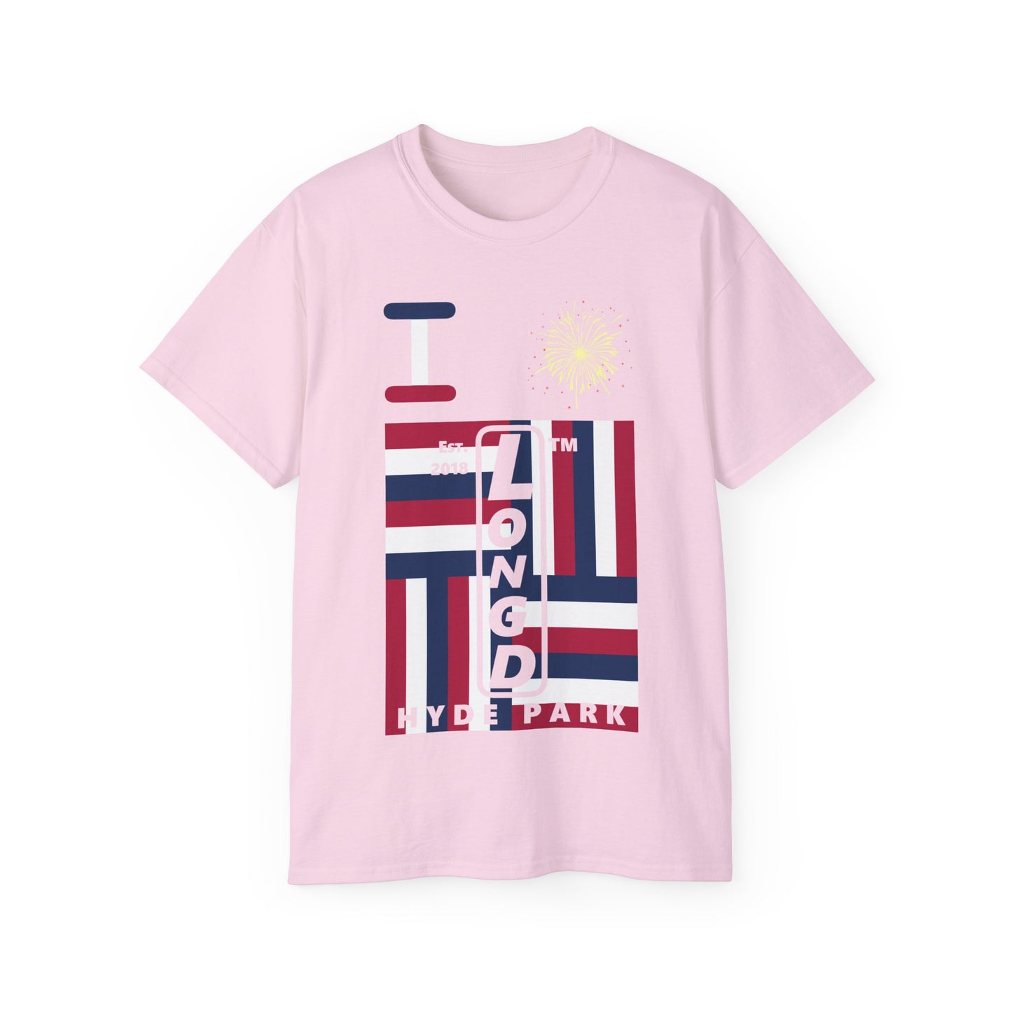I Burst LongD cotton tee negative windmill Hyde Park upright logo (Patriotic colors)