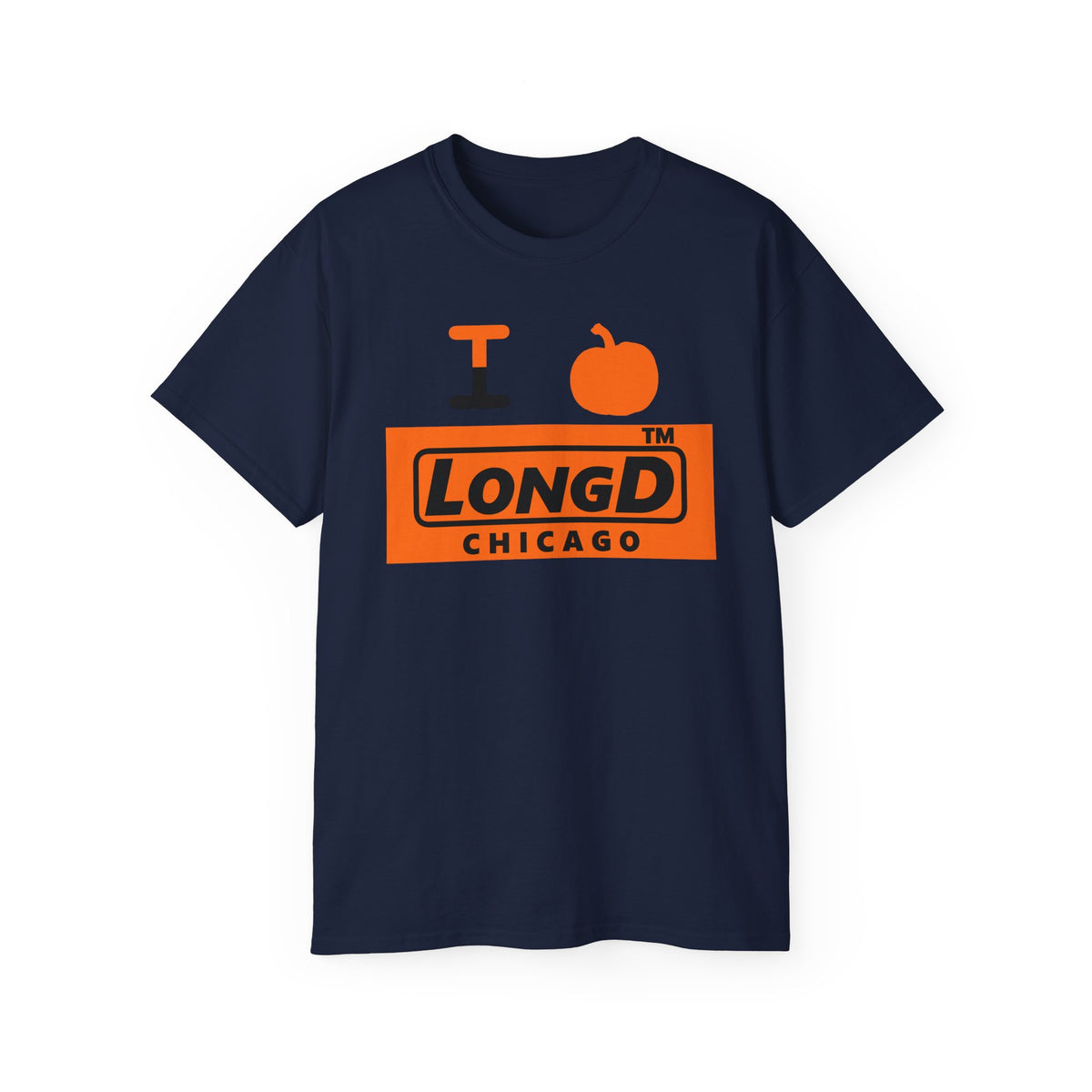 I pumpkin LongD Chicago logo positive black on negative orange cotton tee