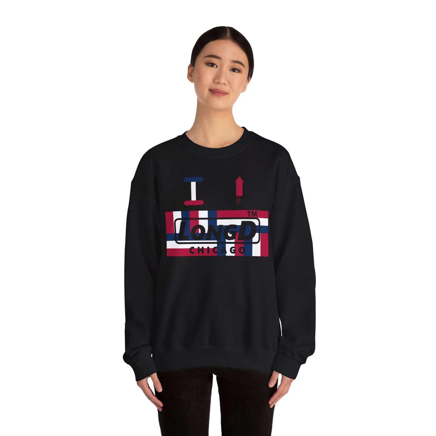I firecracker LongD negative modified windmill Chicago logo crewneck sweatshirt