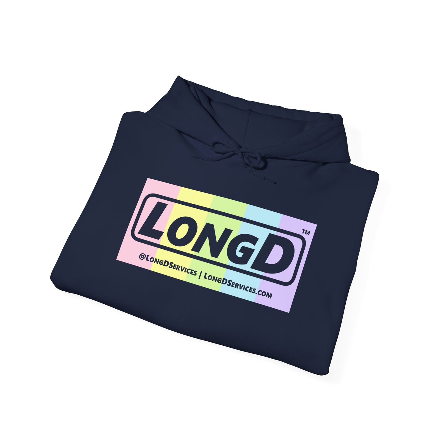 LongD® Logo Hoodie pastel spectrum negative text coloration