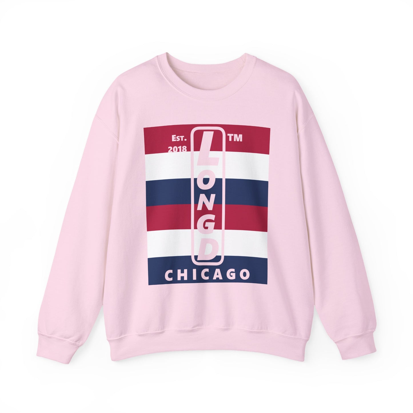 LongD negative horizontal 6-striped Chicago logo crewneck sweatshirt (patriotic colors)