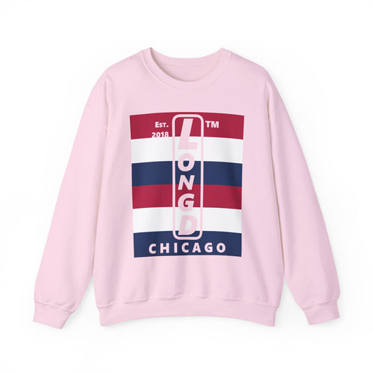 LongD negative horizontal 6-striped Chicago logo crewneck sweatshirt (patriotic colors)