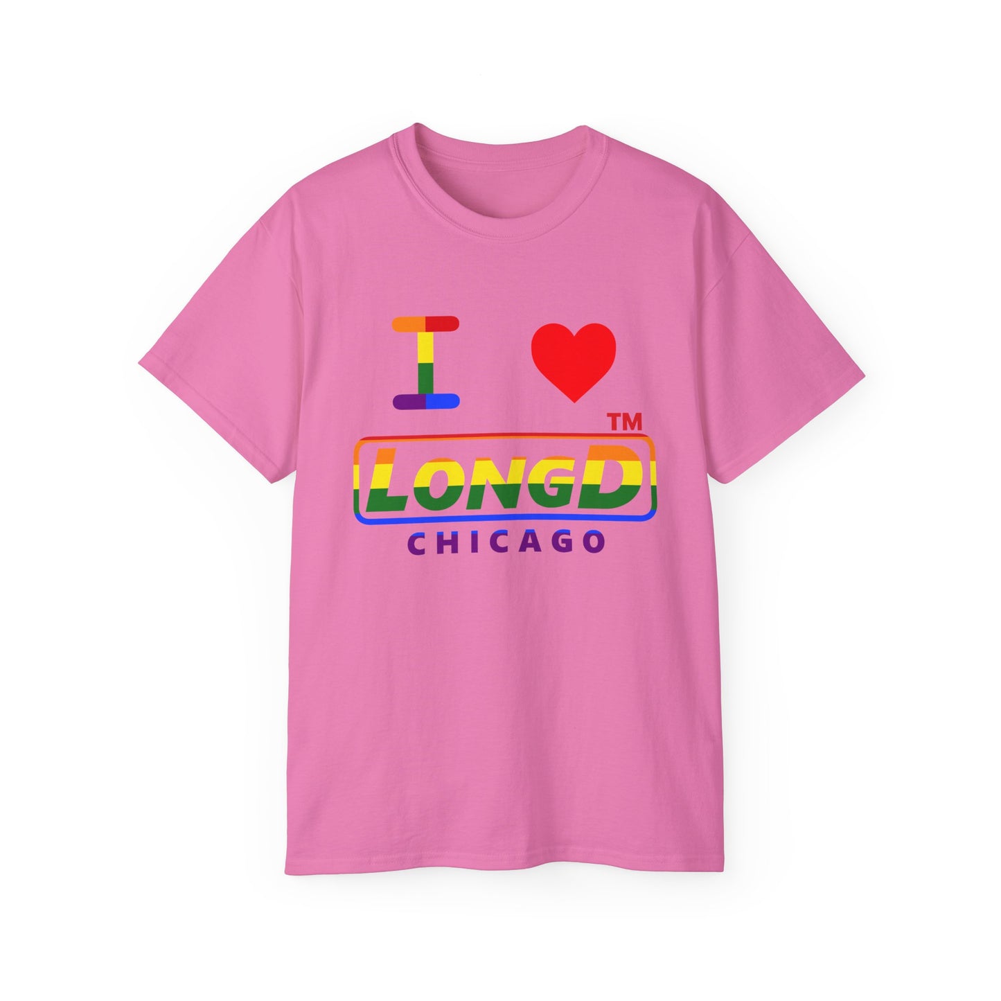 I Luv LongD positive horizontal striped Chicago logo cotton tee (Pride colors)