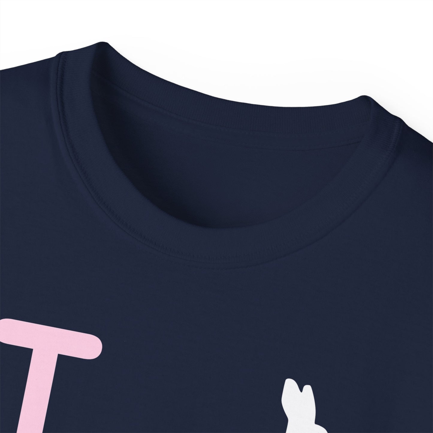I Bunny LongD® Logo Cotton Tee Easter pastel pink negative text (white Easter Bunny)