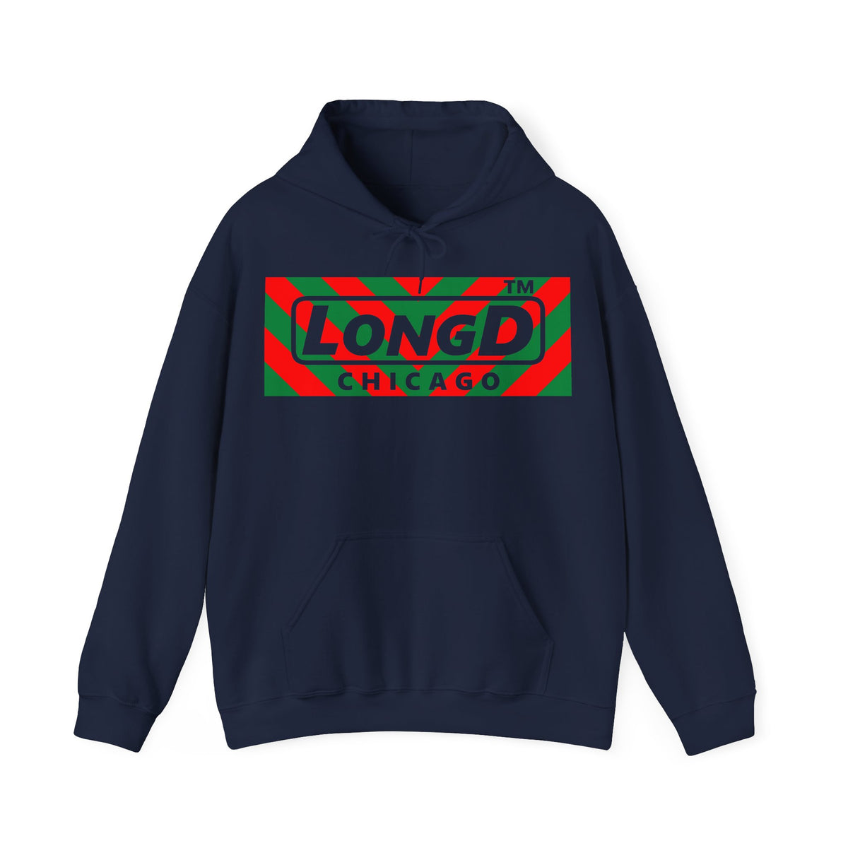 LongD Chicago negative downward chevron front-back logo (Xmas colors) hoodie