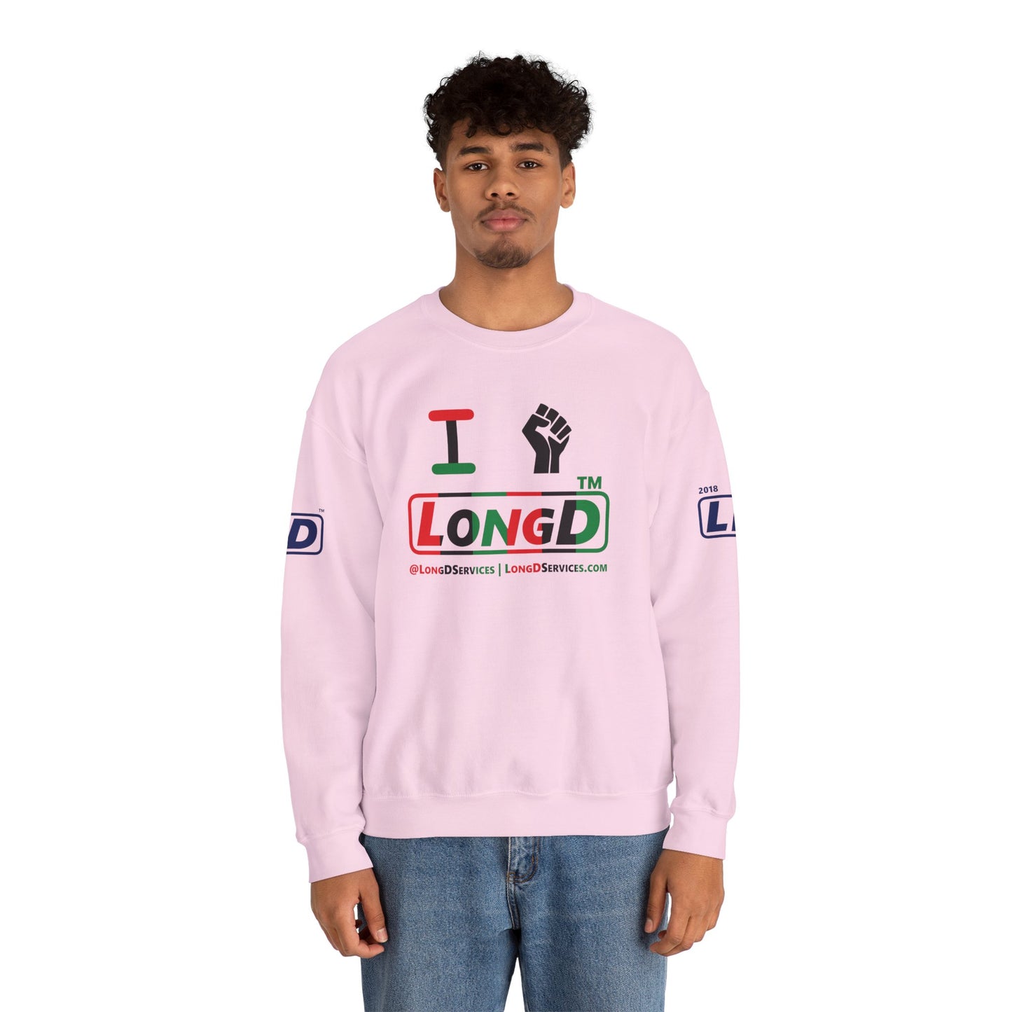 I fist LongD positive vertical 6-striped 4-print tag-domain logo crewneck sweatshirt
