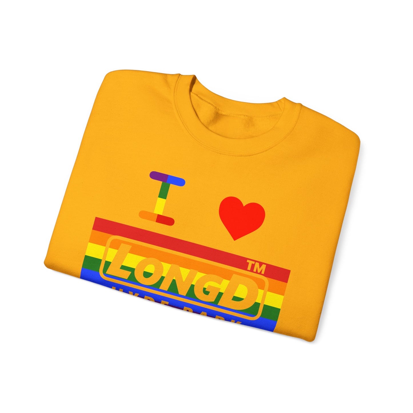I Luv LongD negative horizontal striped Hyde Park logo crewneck sweatshirt (Pride colors)