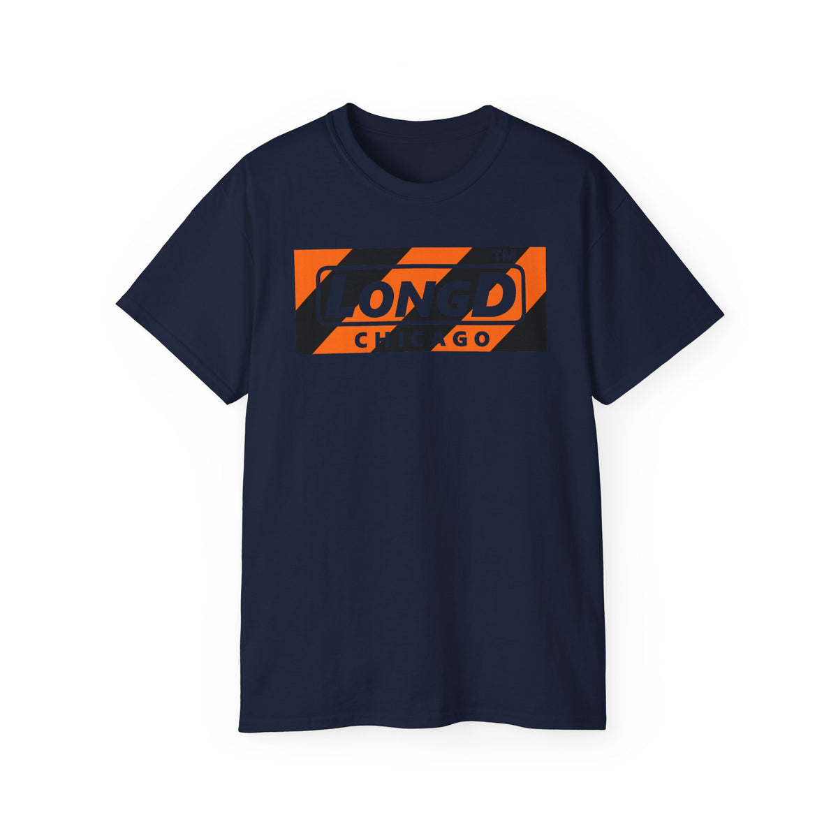 LongD Chicago negative diagonal 6-striped front-back logo (Halloween colors) cotton tee