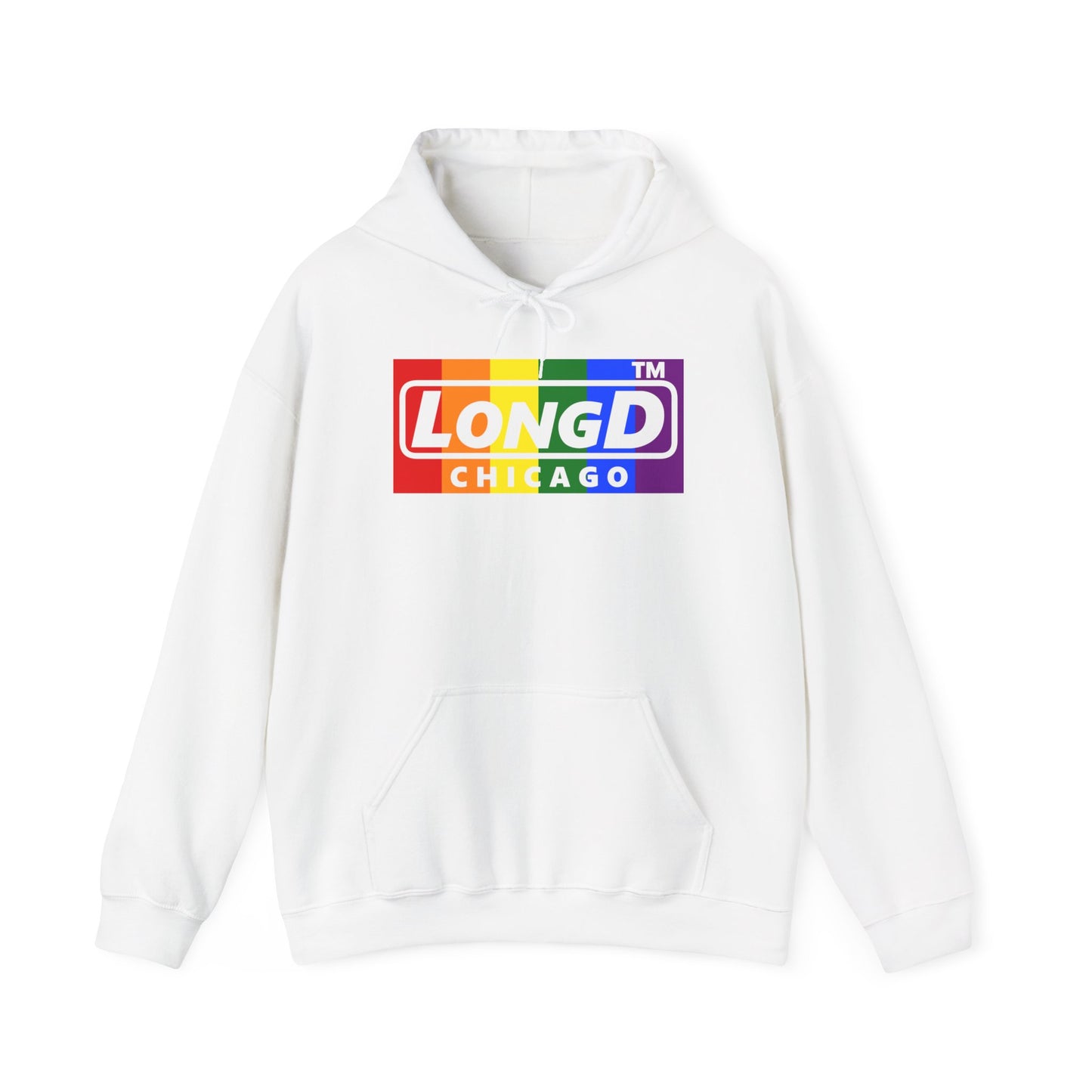 LongD® negative vertical striped Chicago logo hoodie (Pride colors)