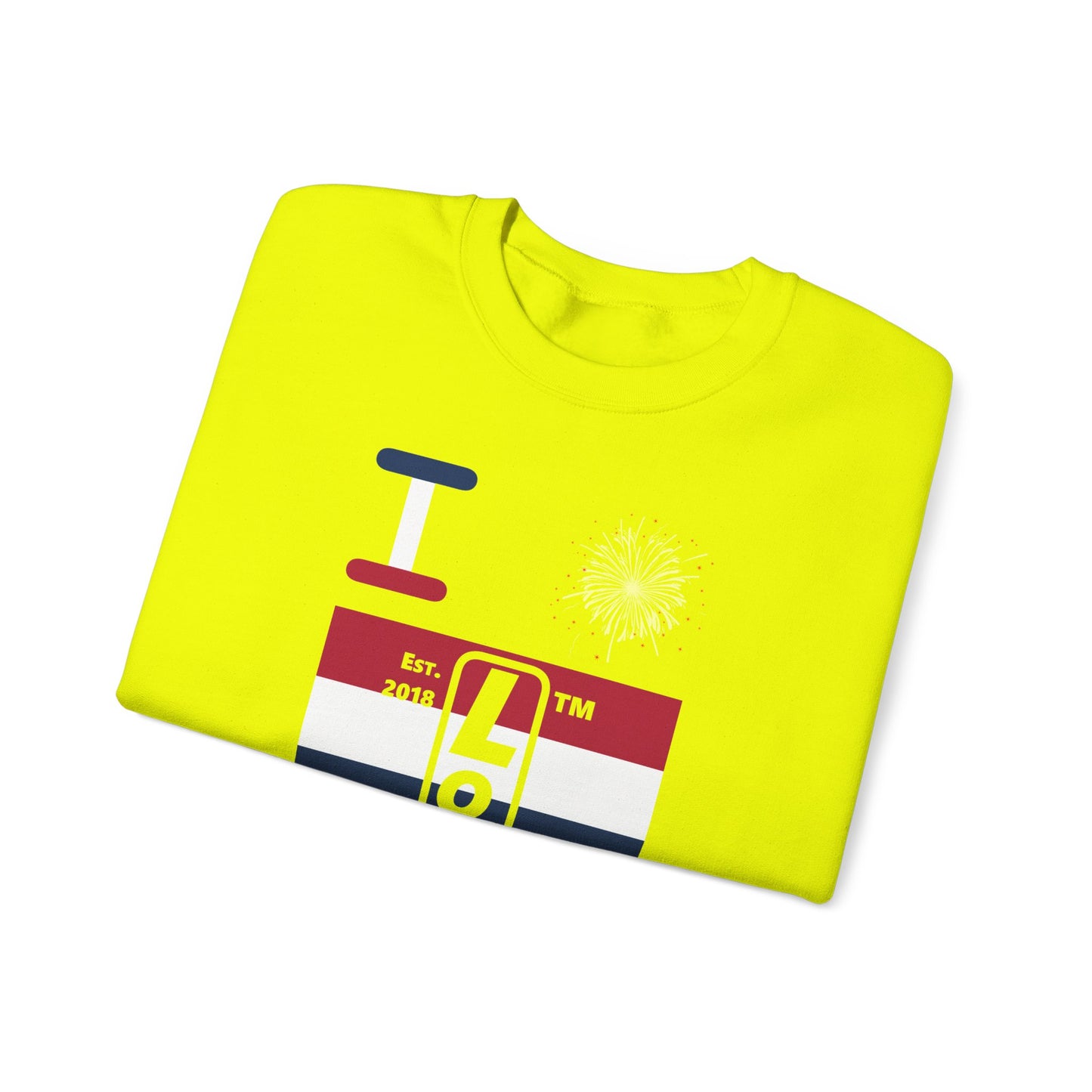 I Burst LongD negative horizontal 6-striped Hyde Park upright logo crewneck sweatshirt