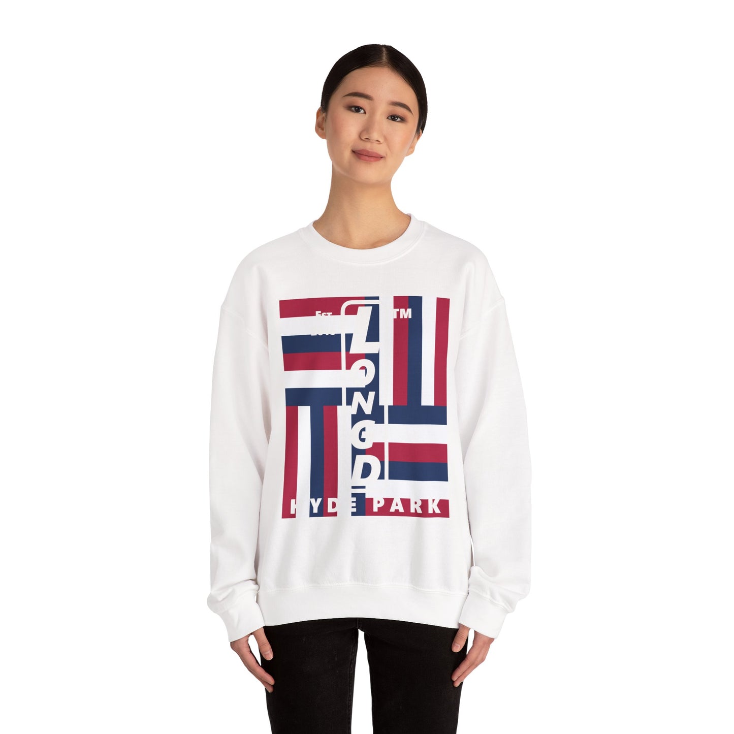 LongD negative windmill Hyde Park upright logo crewneck sweatshirt (patriotic colors)